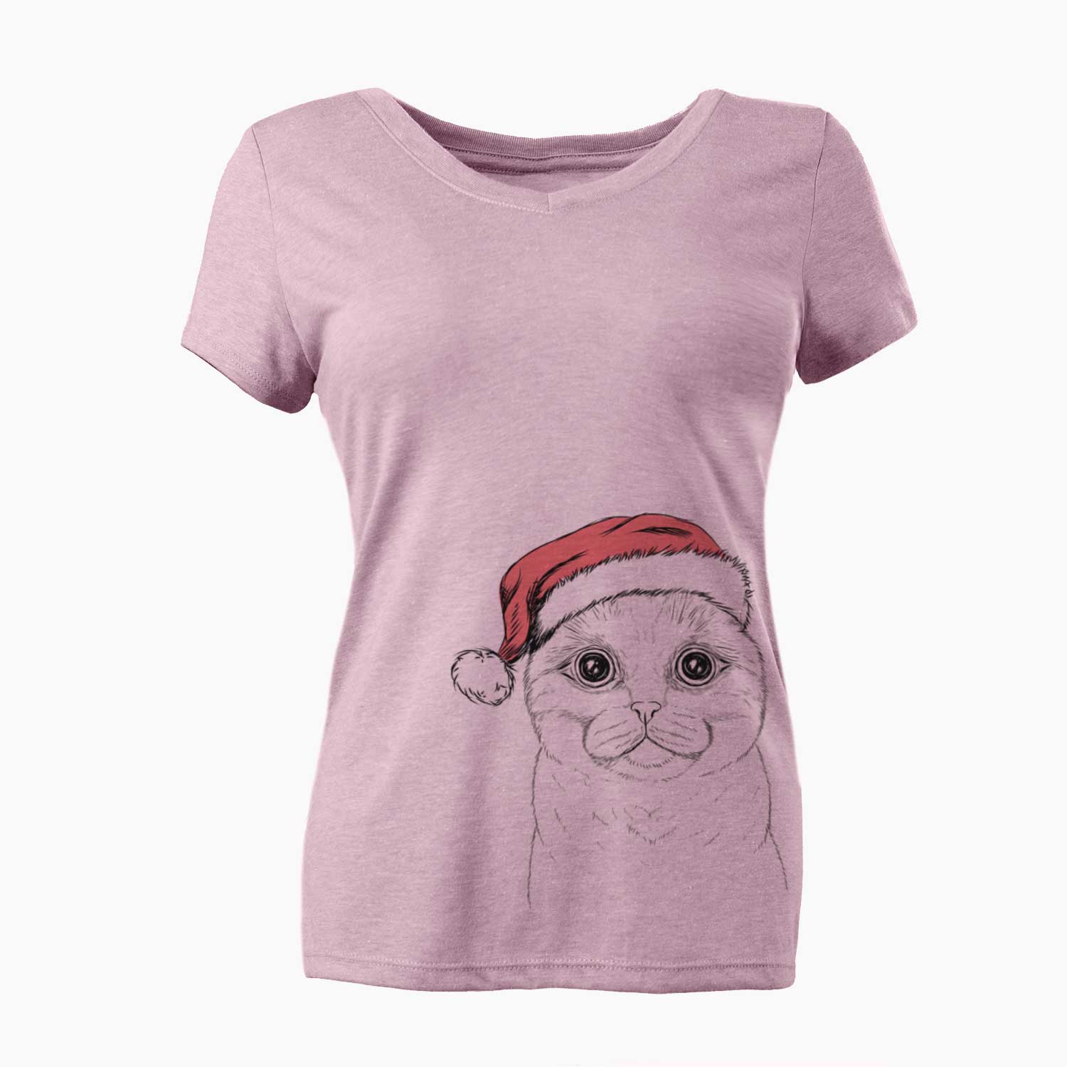 Santa Neko the Scottish Fold Cat - Women's V-neck Shirt