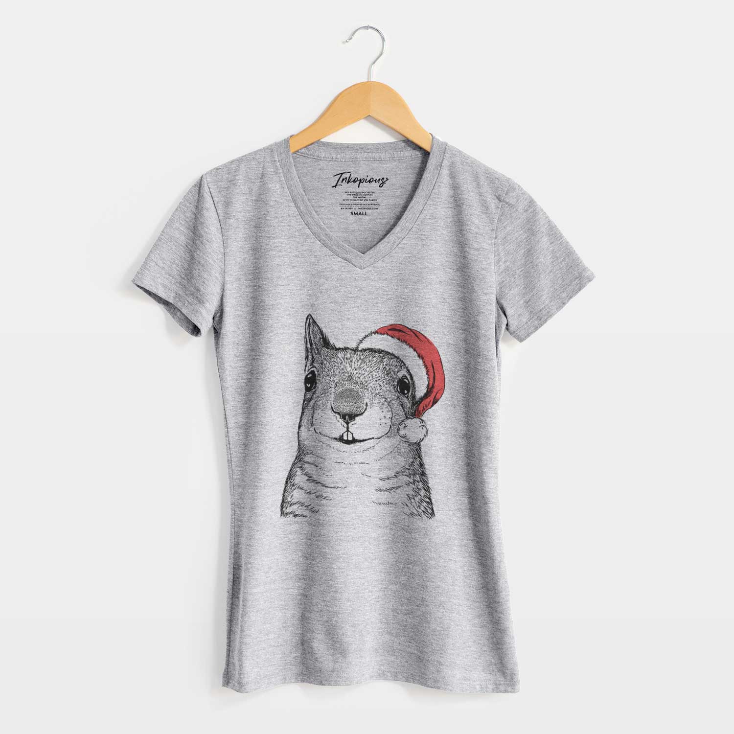 Santa Nibbles the Squirrel - Women's V-neck Shirt