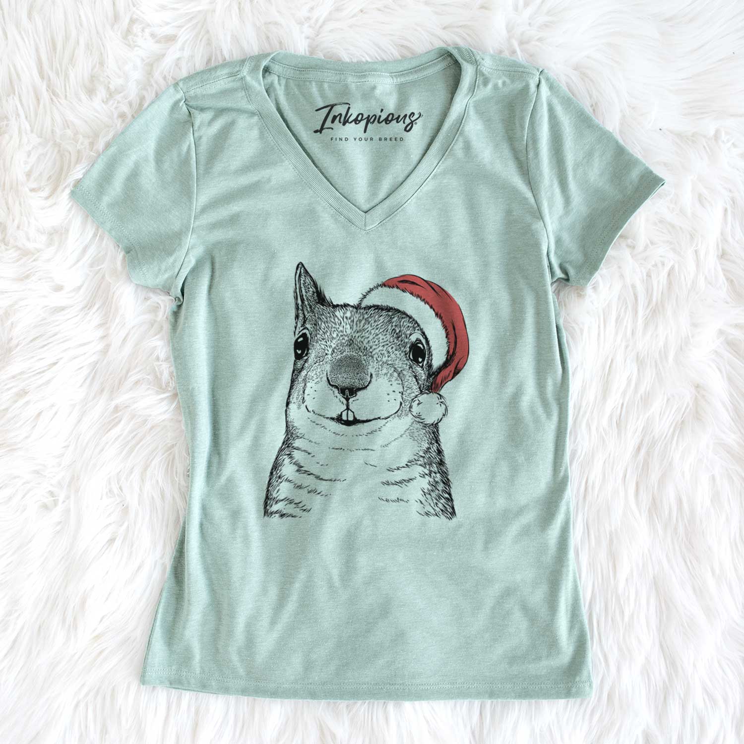 Santa Nibbles the Squirrel - Women's V-neck Shirt
