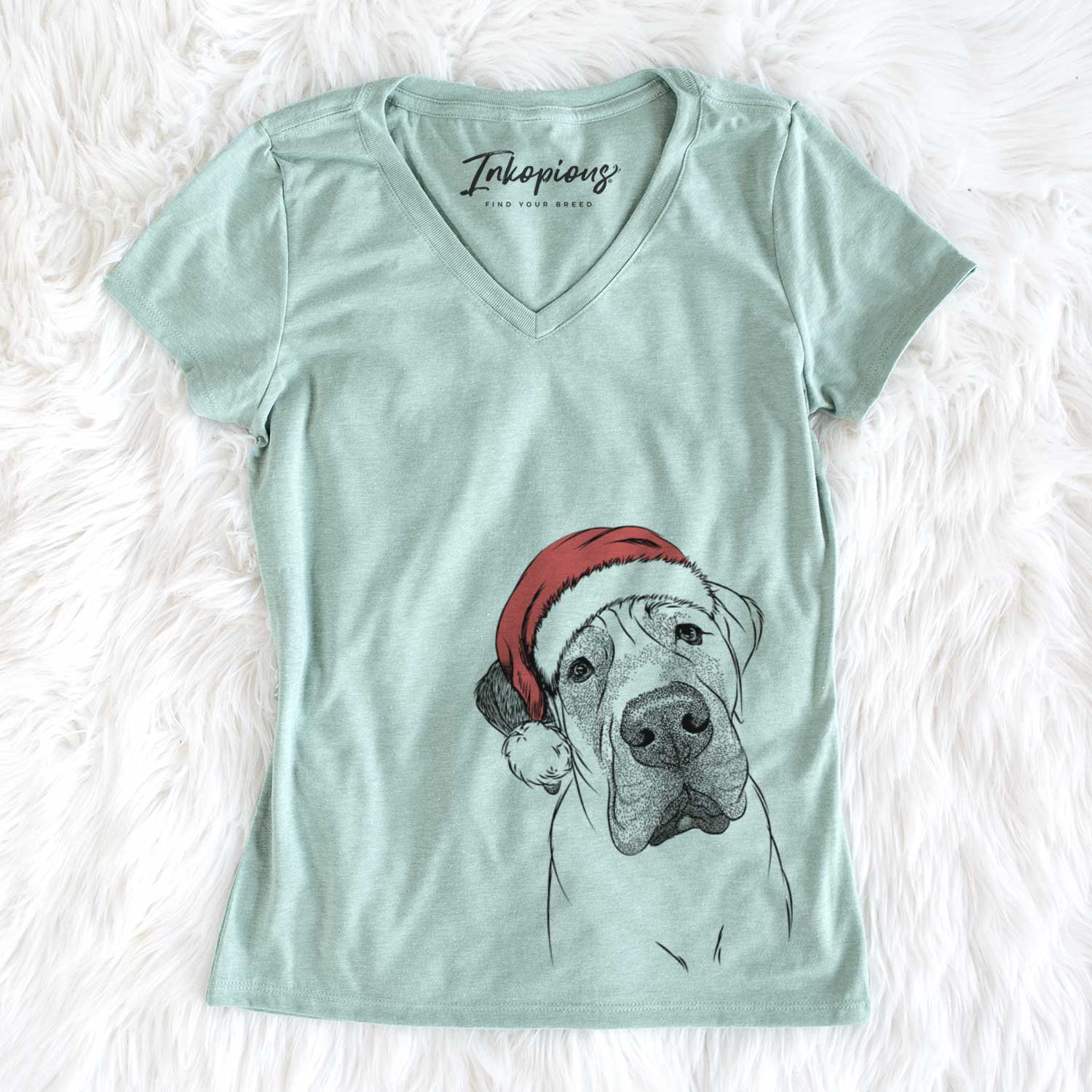 Santa Nutterbutter the English Mastiff - Women's V-neck Shirt