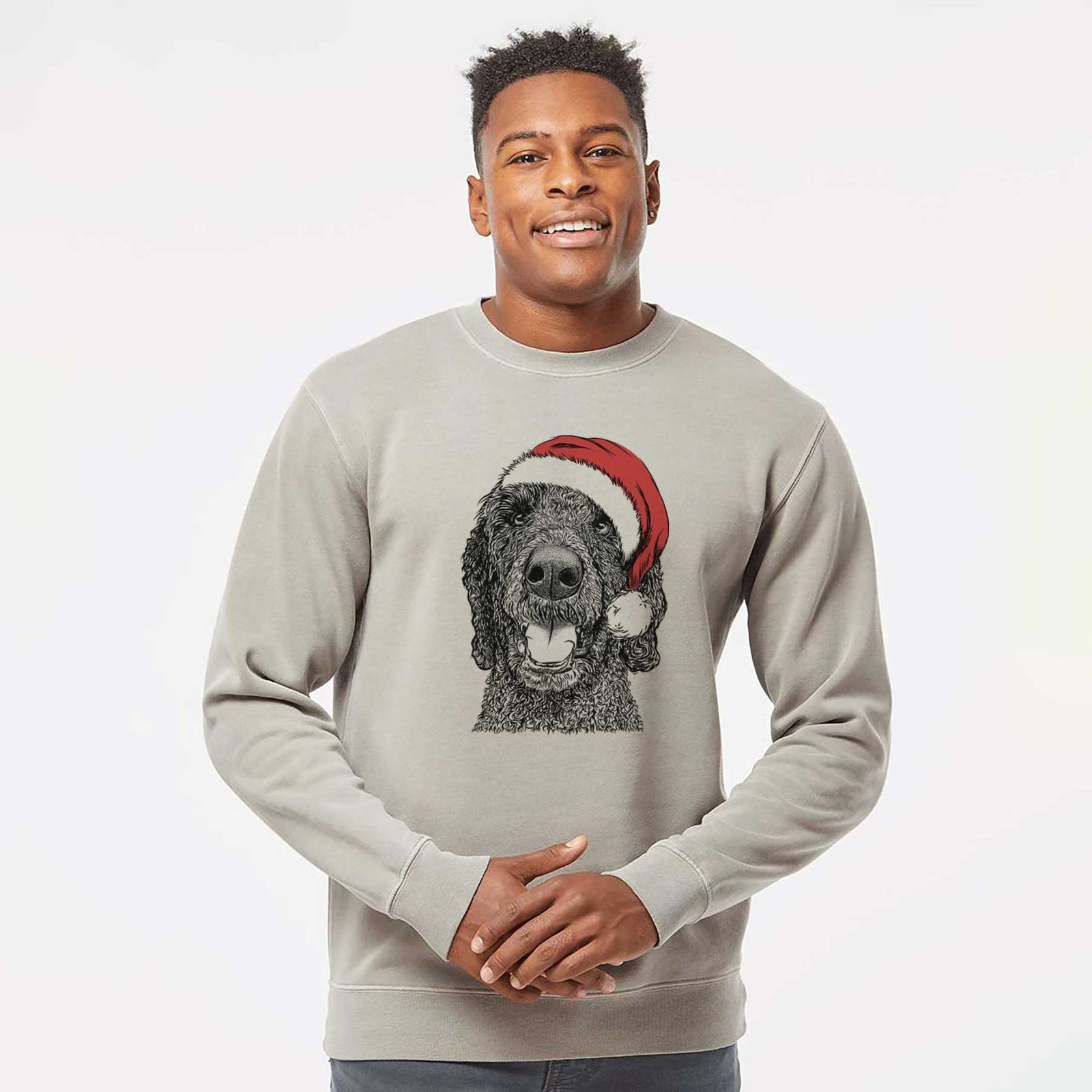 Santa Obi James the Goldendoodle - Unisex Pigment Dyed Crew Sweatshirt