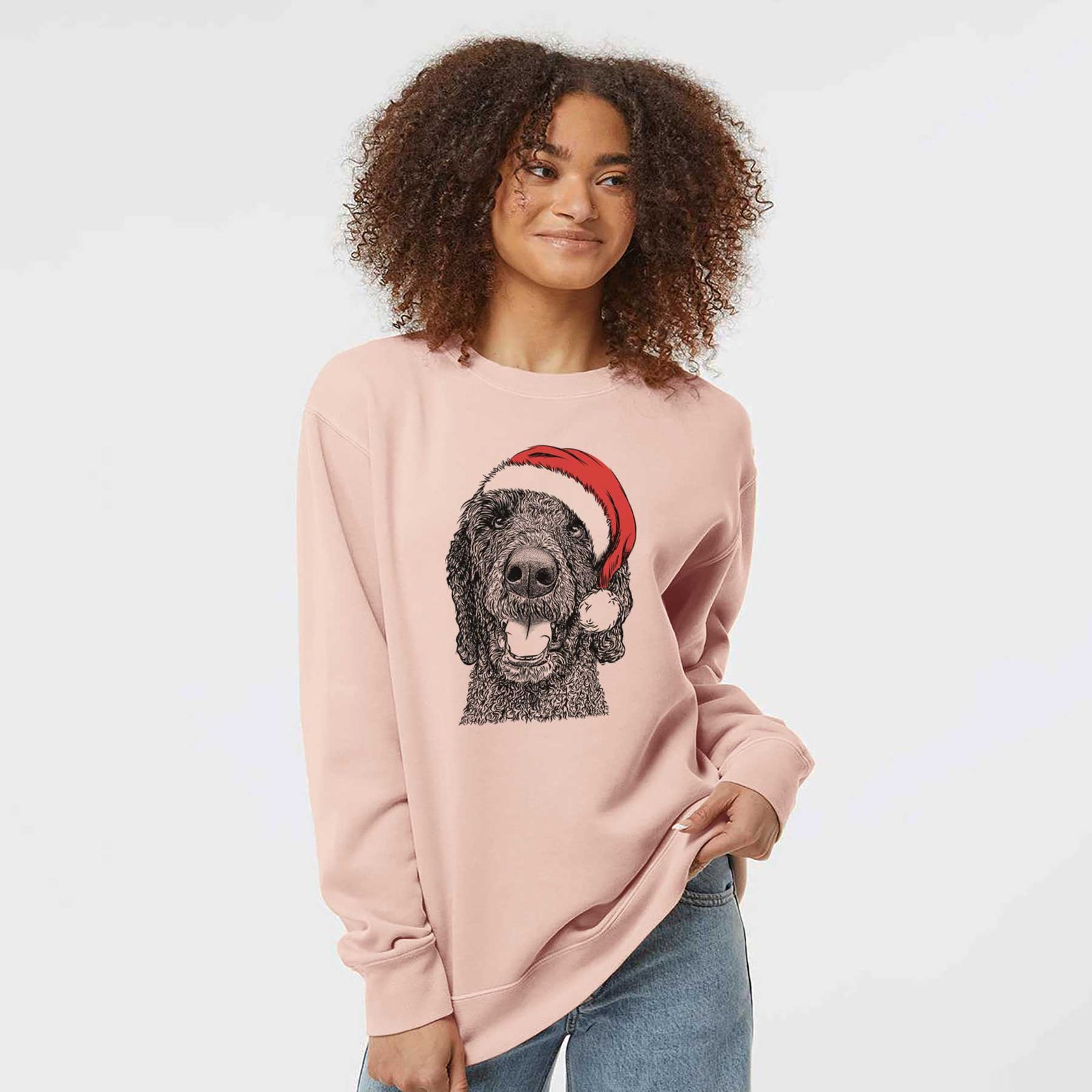 Santa Obi James the Goldendoodle - Unisex Pigment Dyed Crew Sweatshirt