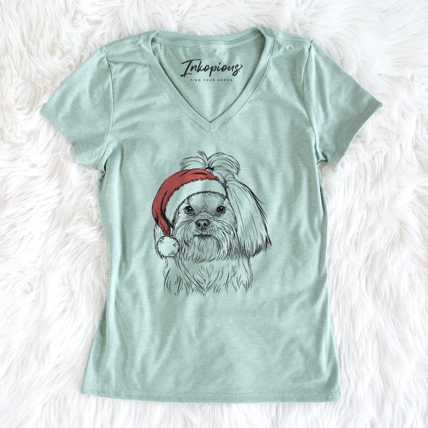 Santa Olga the Shih Tzu - Women's V-neck Shirt