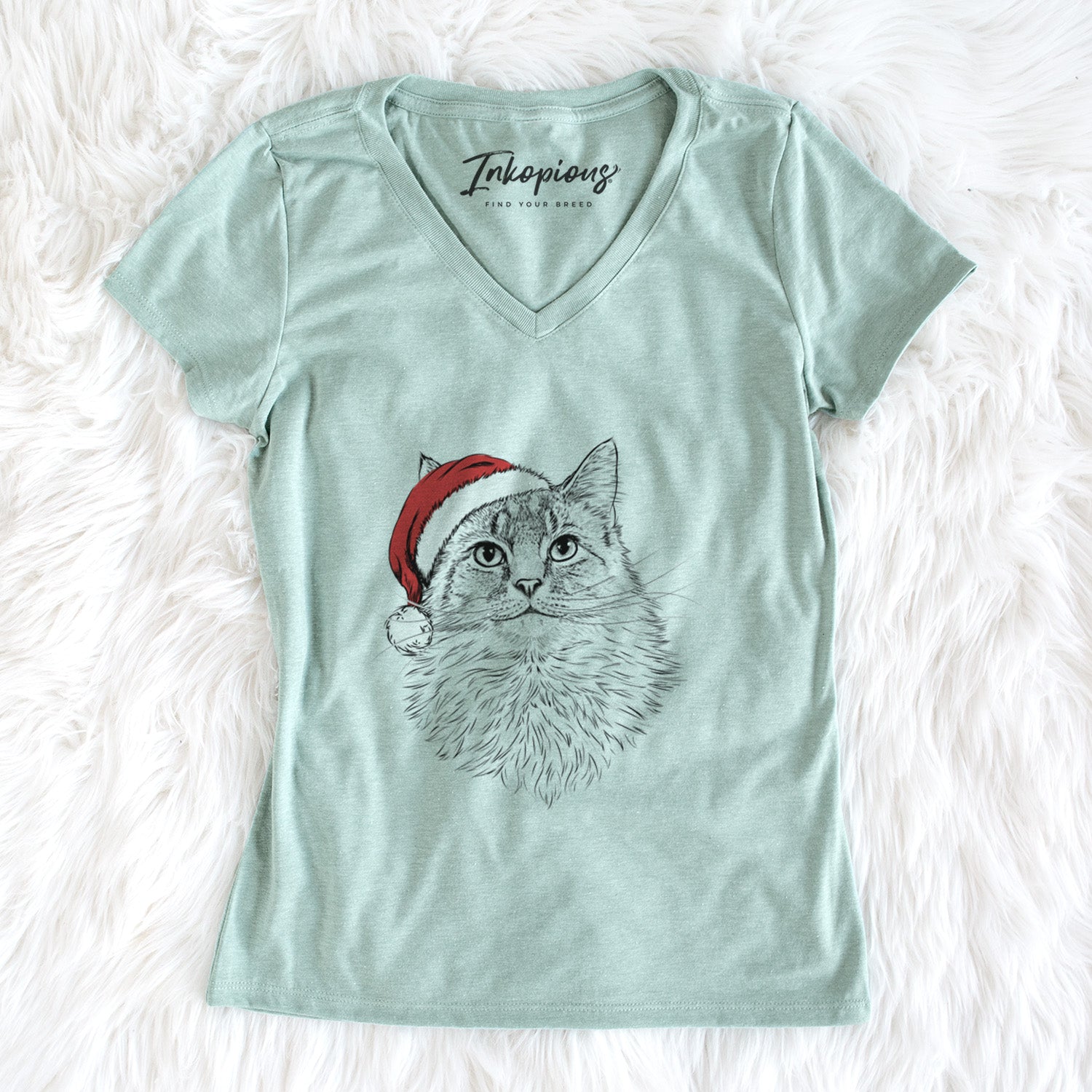 Santa Olive the Cat - Women's Perfect V-neck Shirt