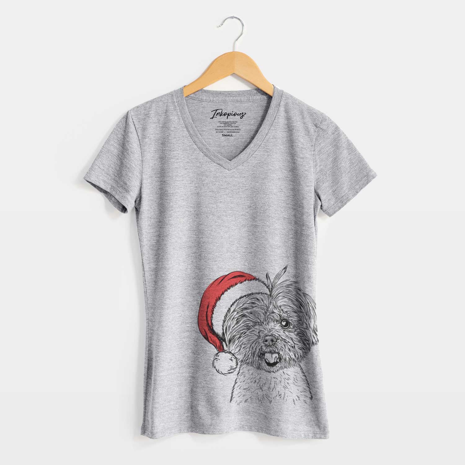 Santa Oliver the Yorkie Mix - Women's V-neck Shirt
