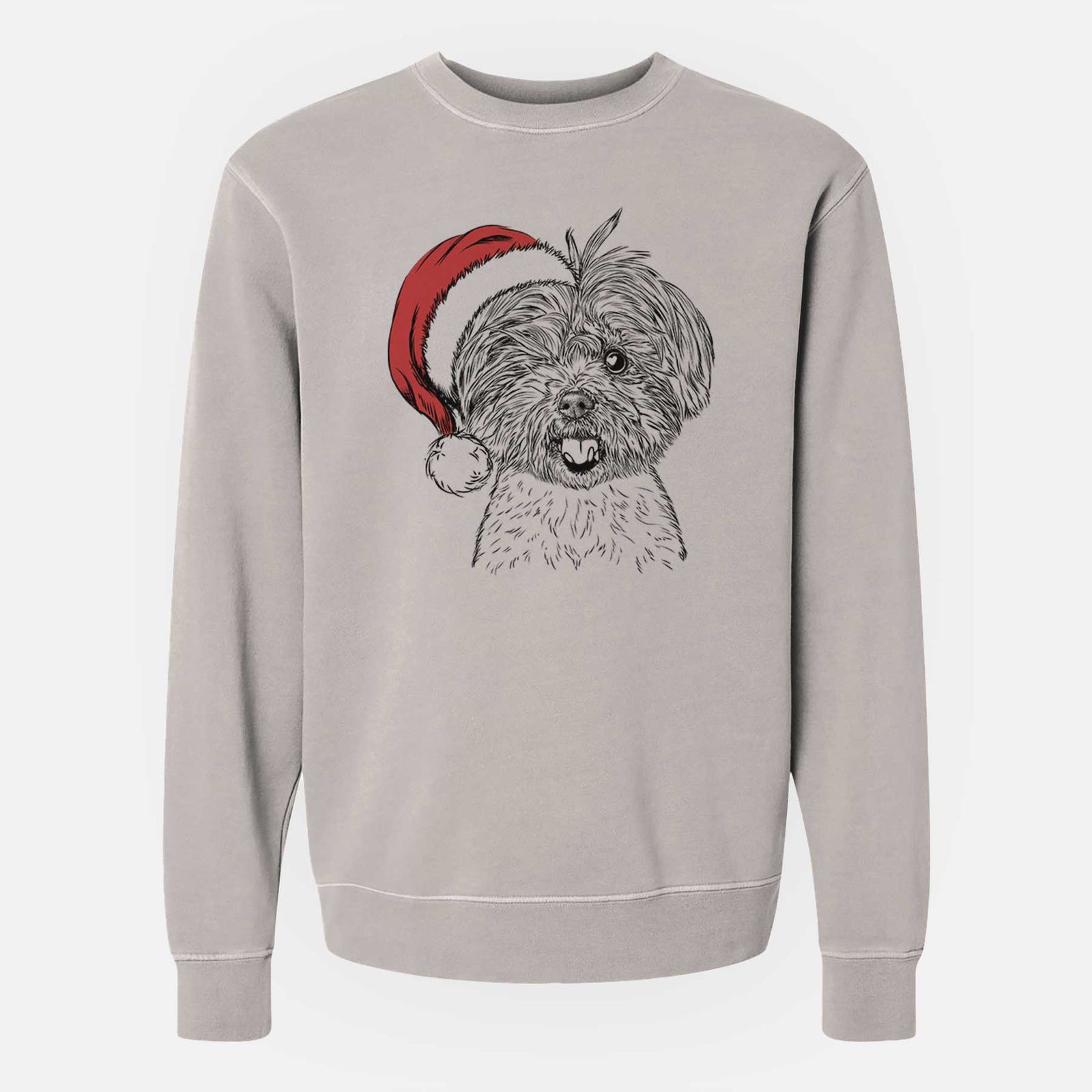 Santa Oliver the Yorkie Mix - Unisex Pigment Dyed Crew Sweatshirt