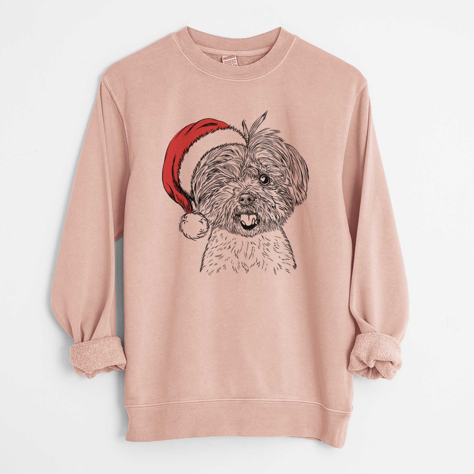 Santa Oliver the Yorkie Mix - Unisex Pigment Dyed Crew Sweatshirt
