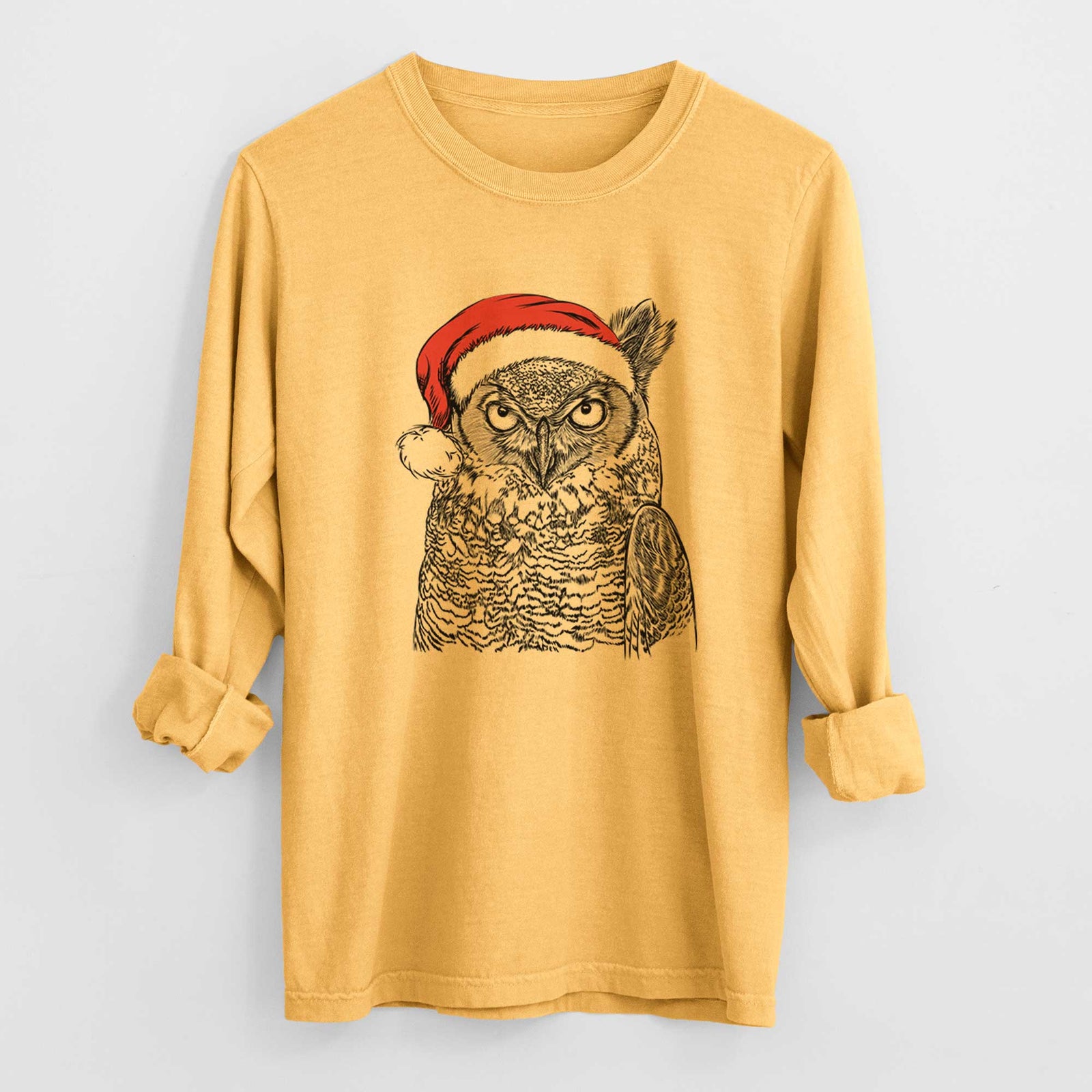 Santa Ozwald the Grey Horned Owl - Heavyweight 100% Cotton Long Sleeve