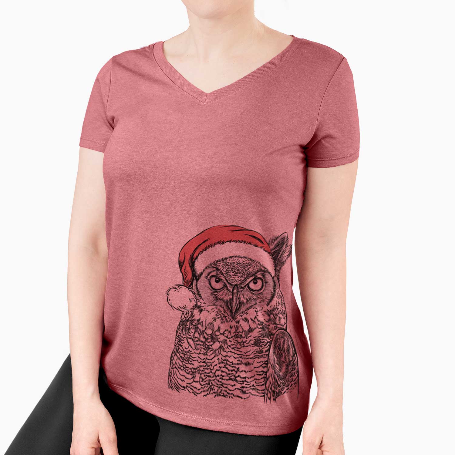 Santa Ozwald the Grey Horned Owl - Women's V-neck Shirt