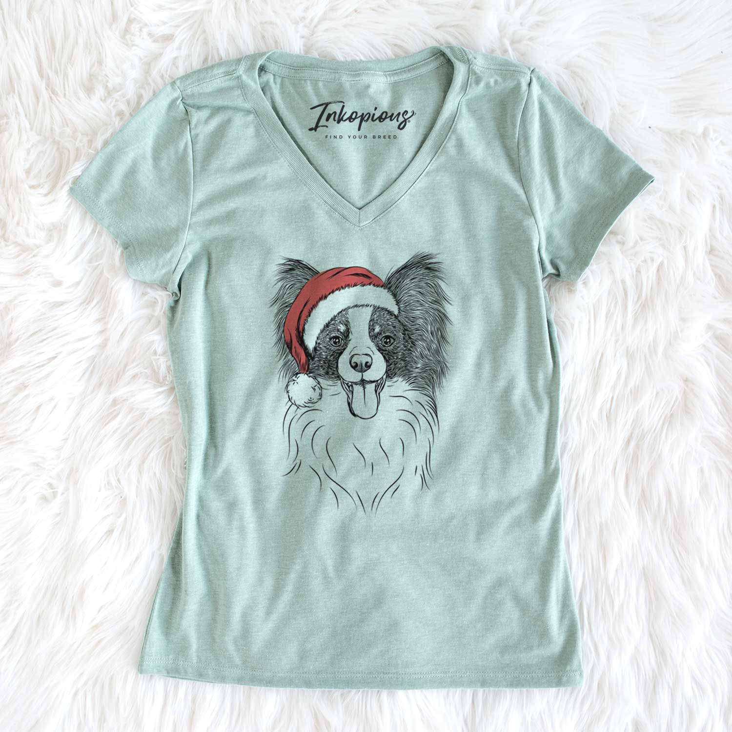 Santa Patrick the Papillon - Women's V-neck Shirt
