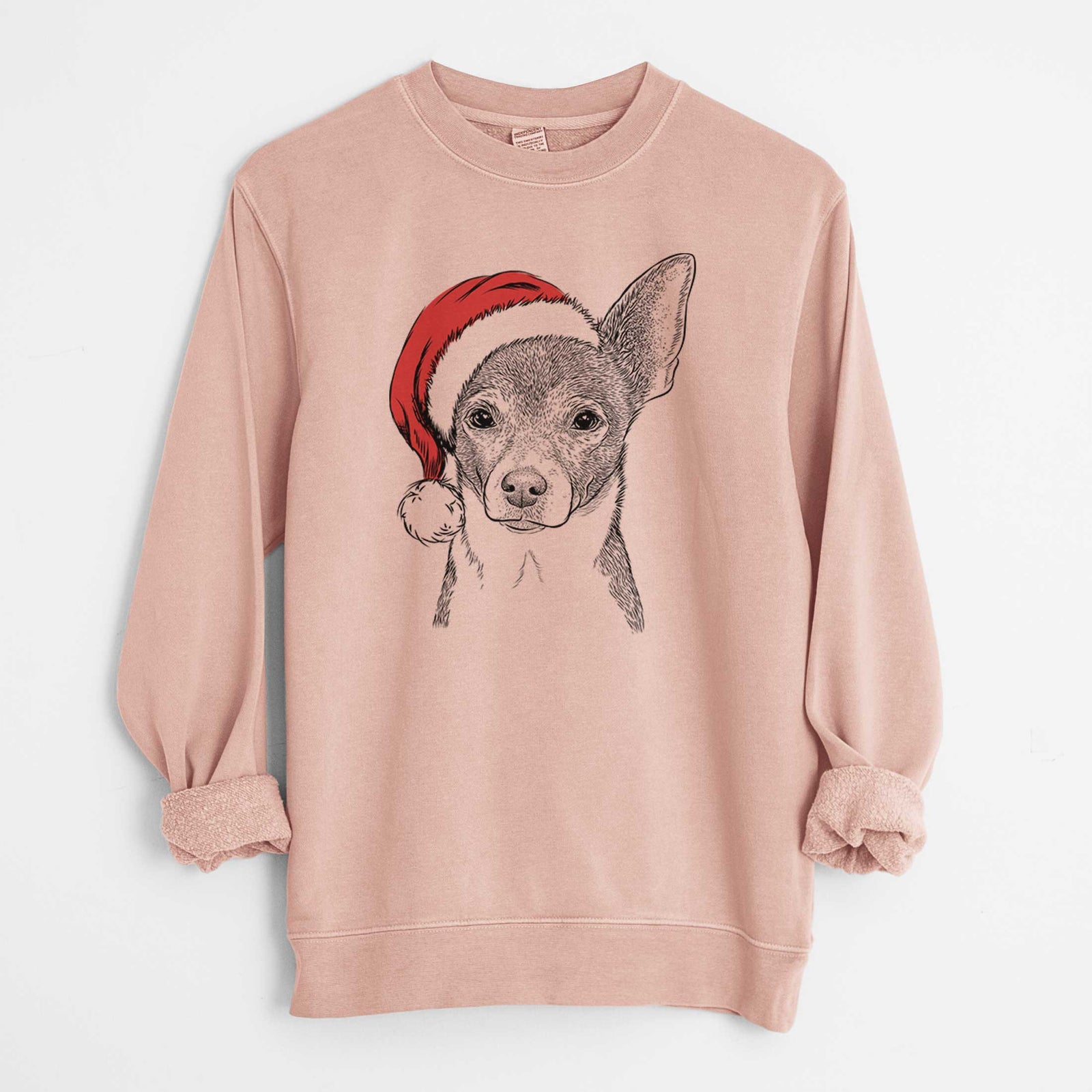 Santa Peanut the Chihuahua - Unisex Pigment Dyed Crew Sweatshirt