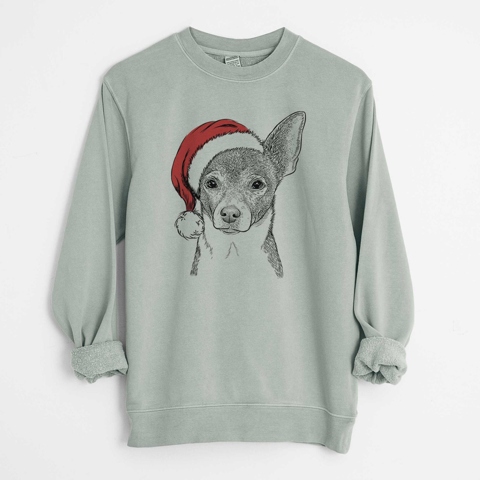 Santa Peanut the Chihuahua - Unisex Pigment Dyed Crew Sweatshirt