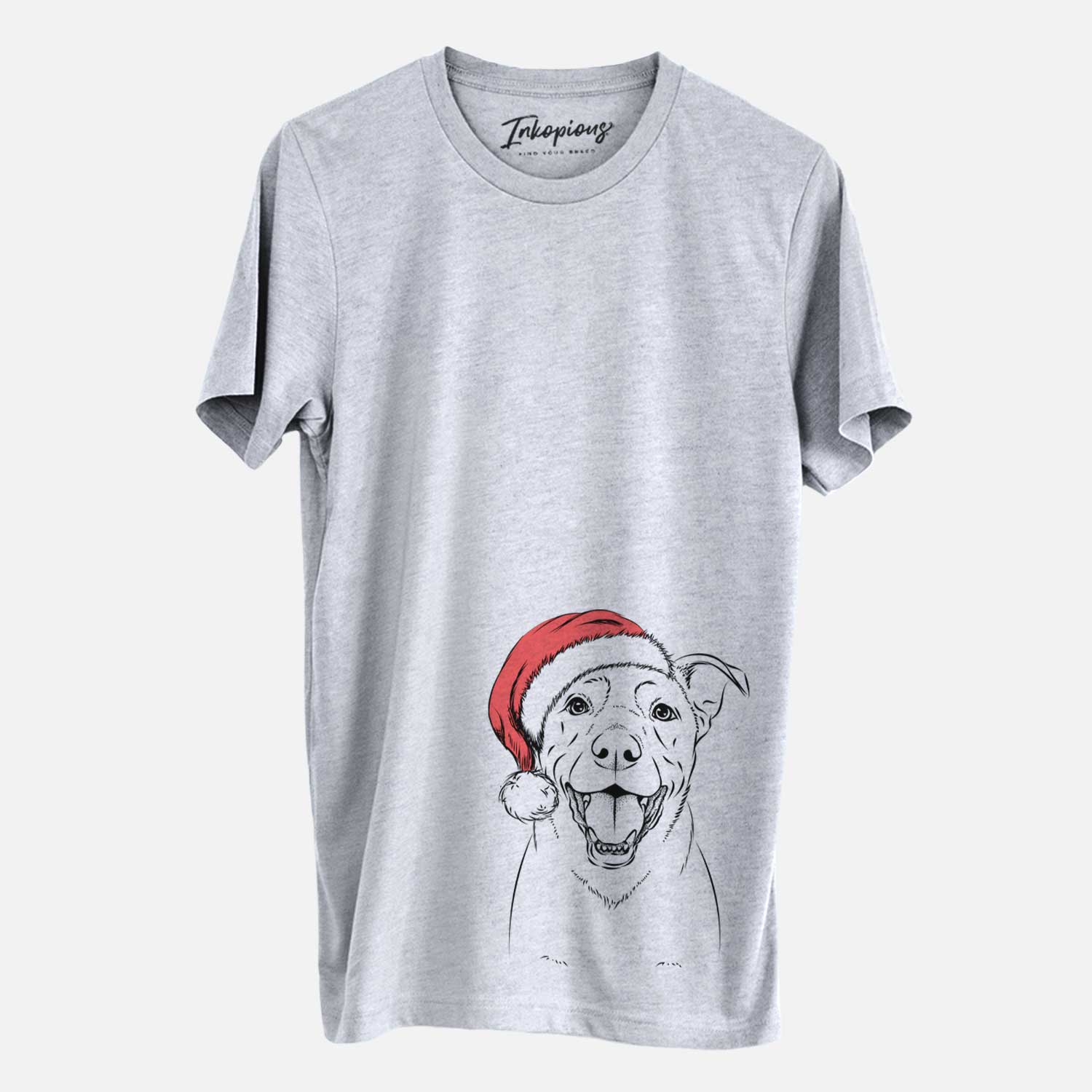 Hand-drawn sketch of Pele the Lab Mix wearing a Santa hat on a Grey Unisex crewneck