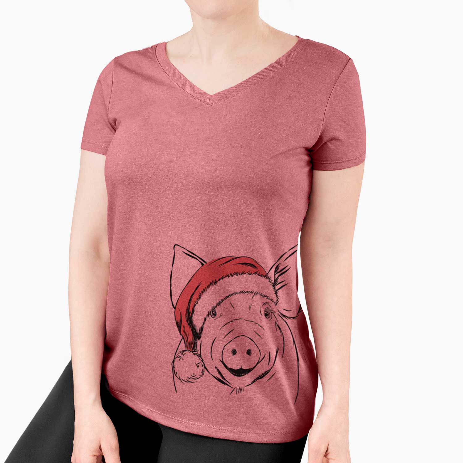 Santa Perry the Pig - Women's V-neck Shirt