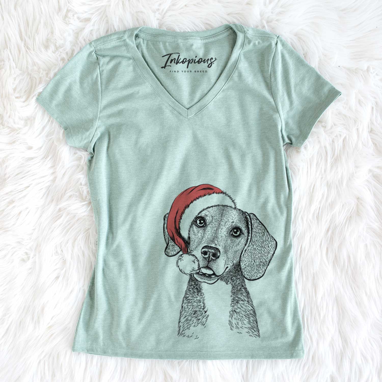 Santa Piggy the Beagle Mix - Women's V-neck Shirt
