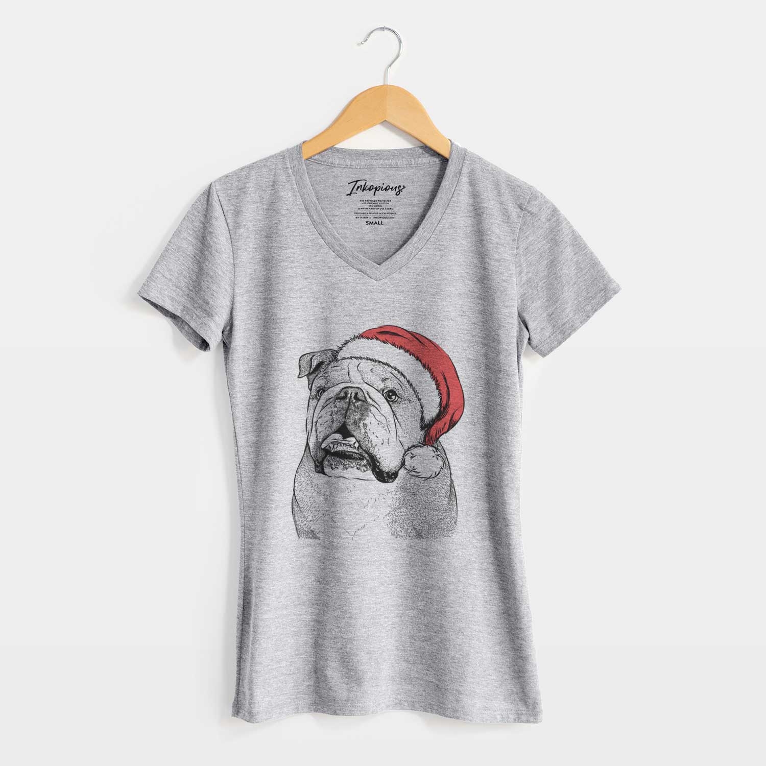 Santa Piggy the English Bulldog - Women's V-neck Shirt