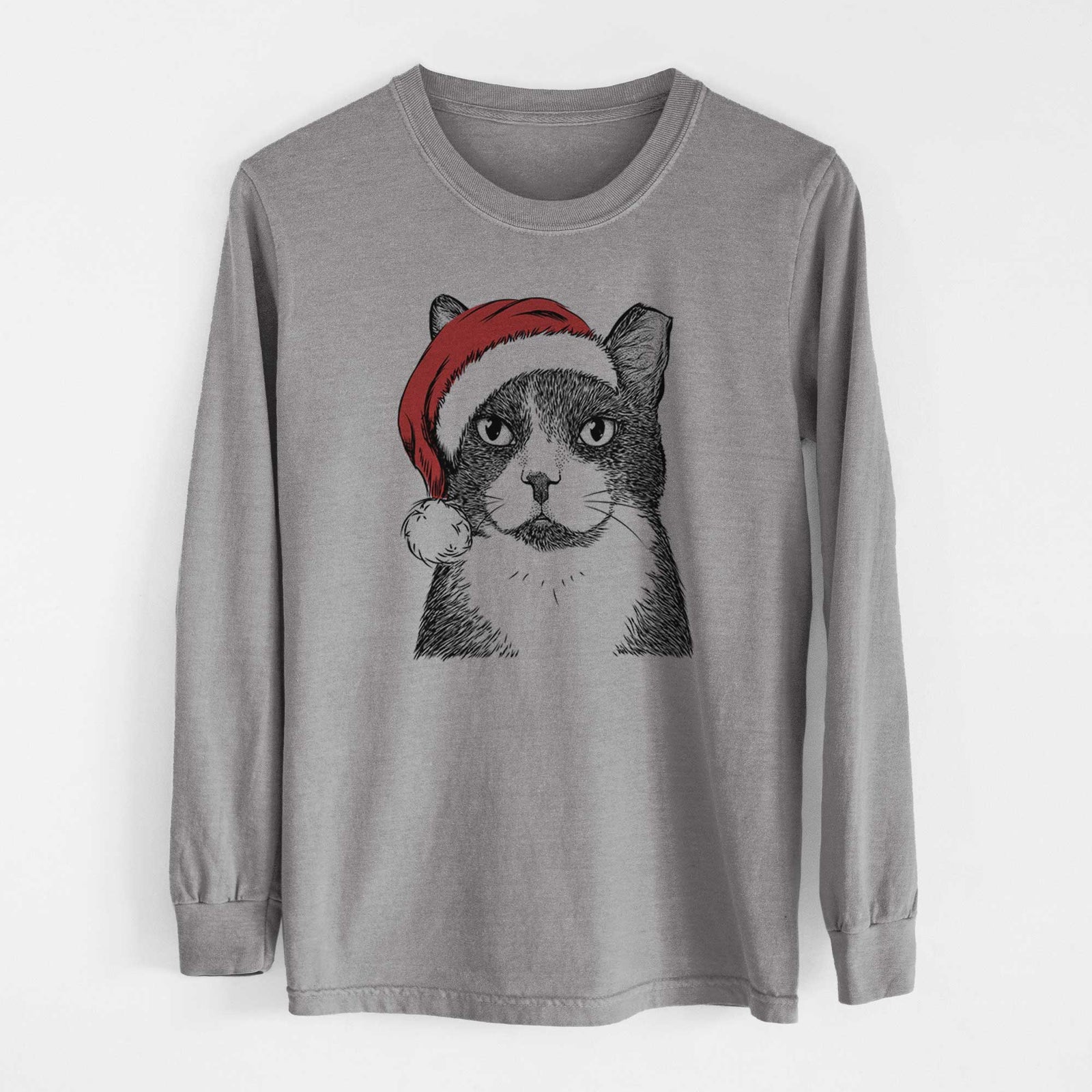 Santa Pinky the Tuxedo Cat - Heavyweight 100% Cotton Long Sleeve