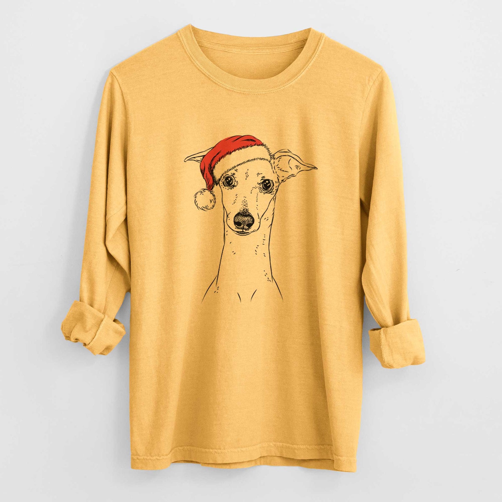 Santa Pip the Italian Greyhound - Heavyweight 100% Cotton Long Sleeve