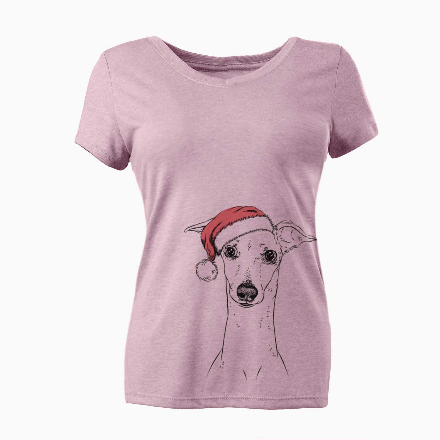 Santa Pip the Italian Greyhound - Women's V-neck Shirt