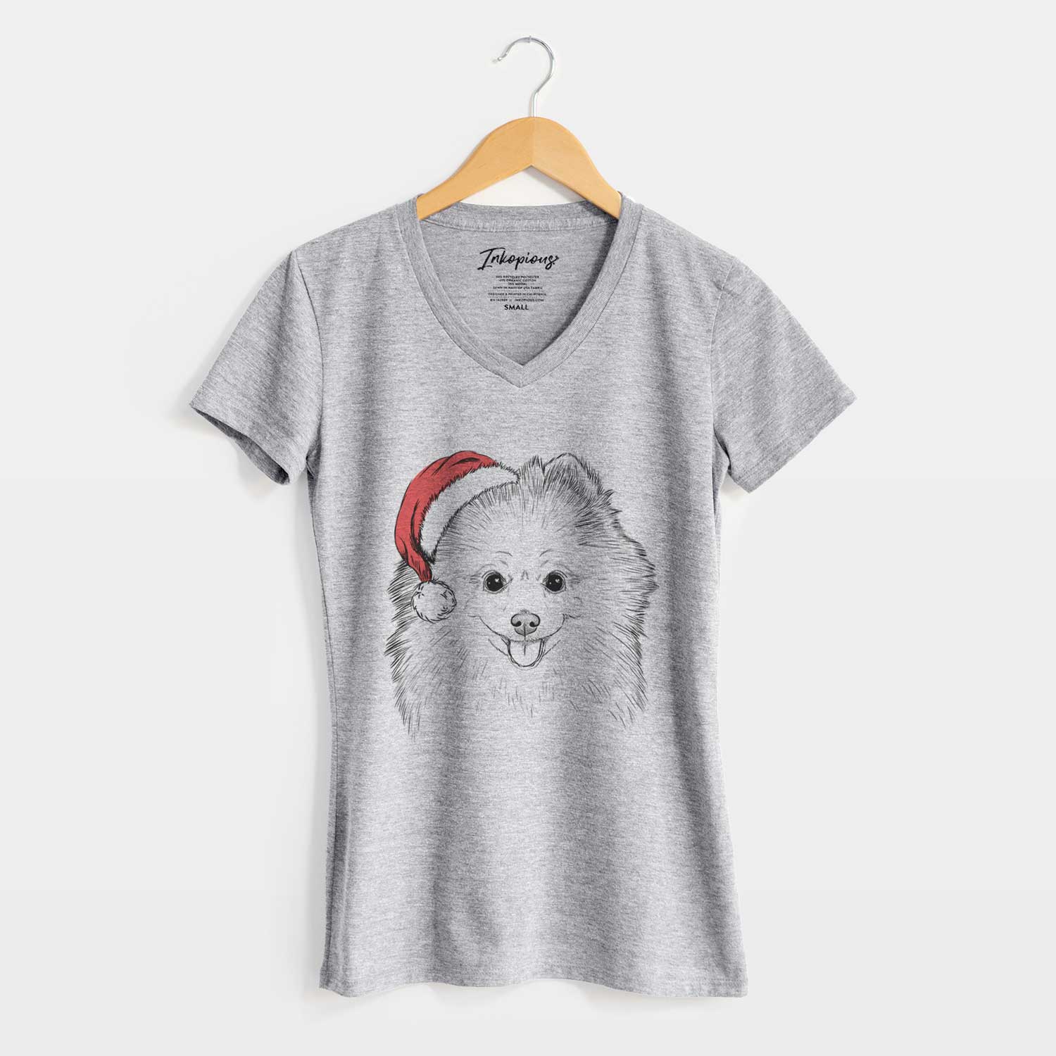 Santa Piper Jo the Pomeranian - Women's V-neck Shirt