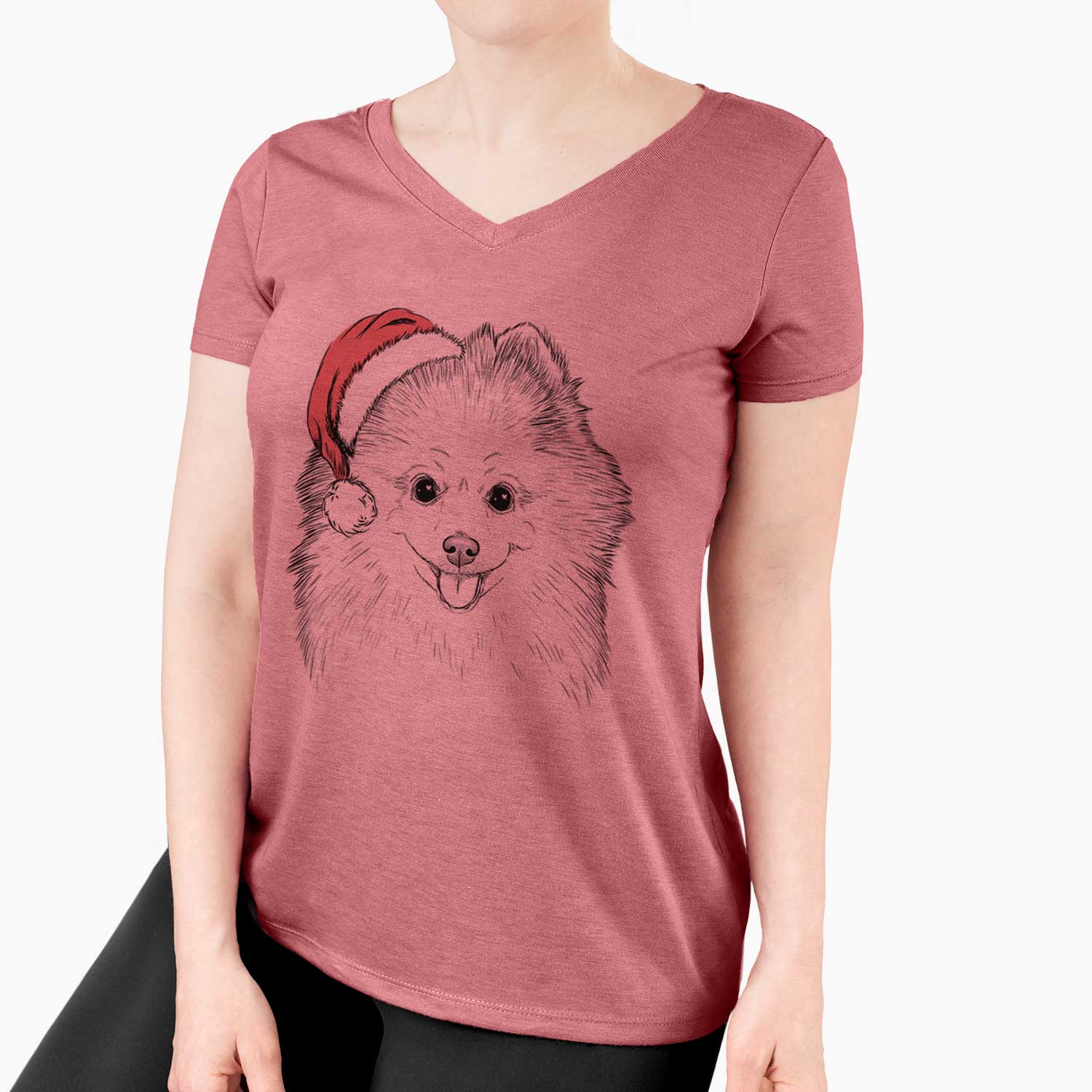 Santa Piper Jo the Pomeranian - Women's V-neck Shirt