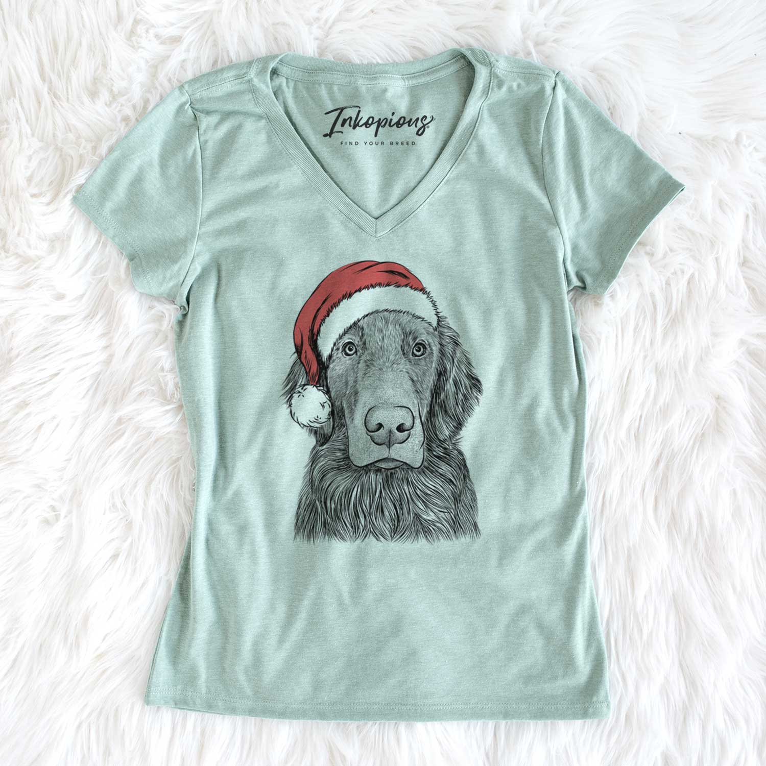 Santa Pippin the Flat Coated Retriever - Women's V-neck Shirt
