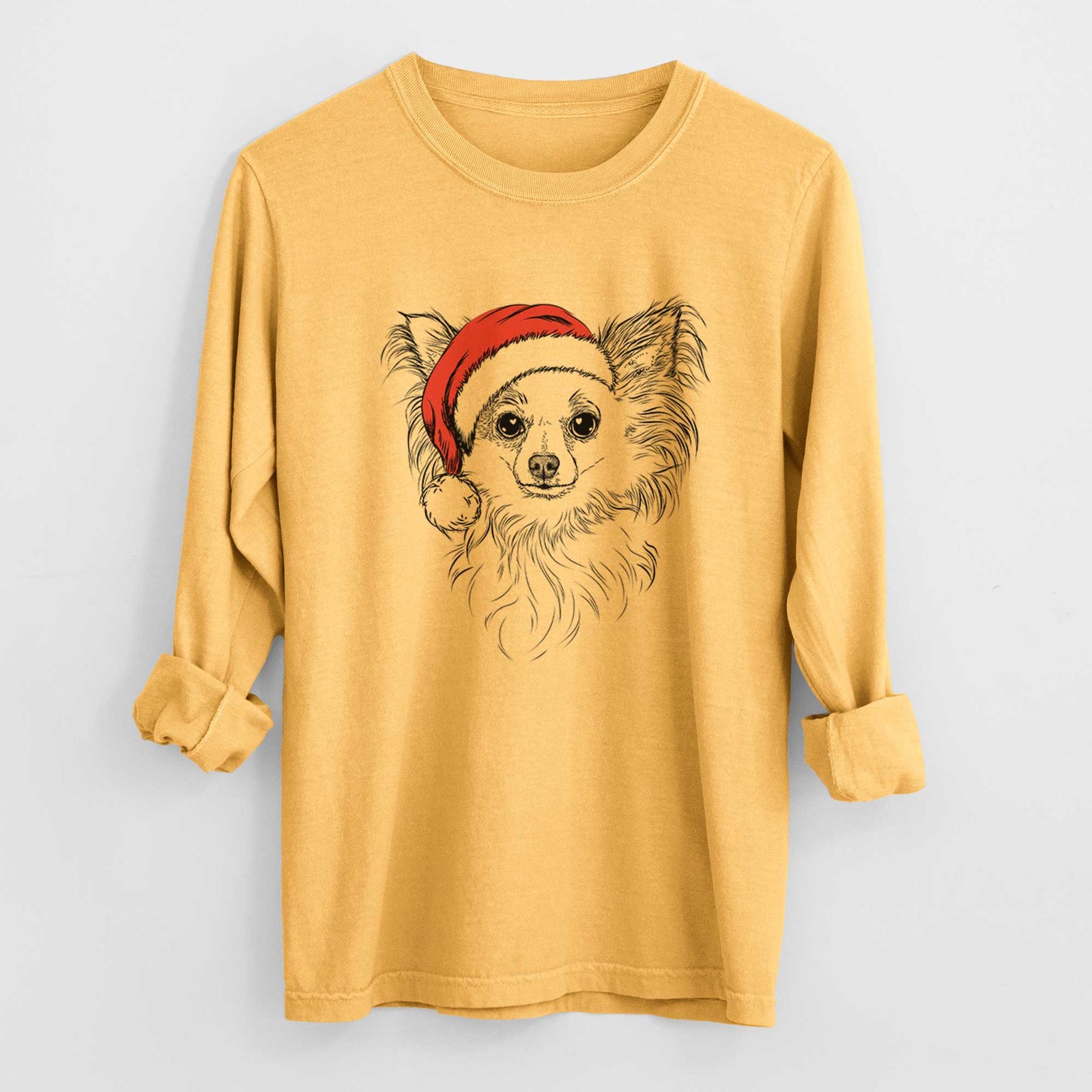 Santa Princess Ava the Long Haired Chihuahua - Heavyweight 100% Cotton Long Sleeve