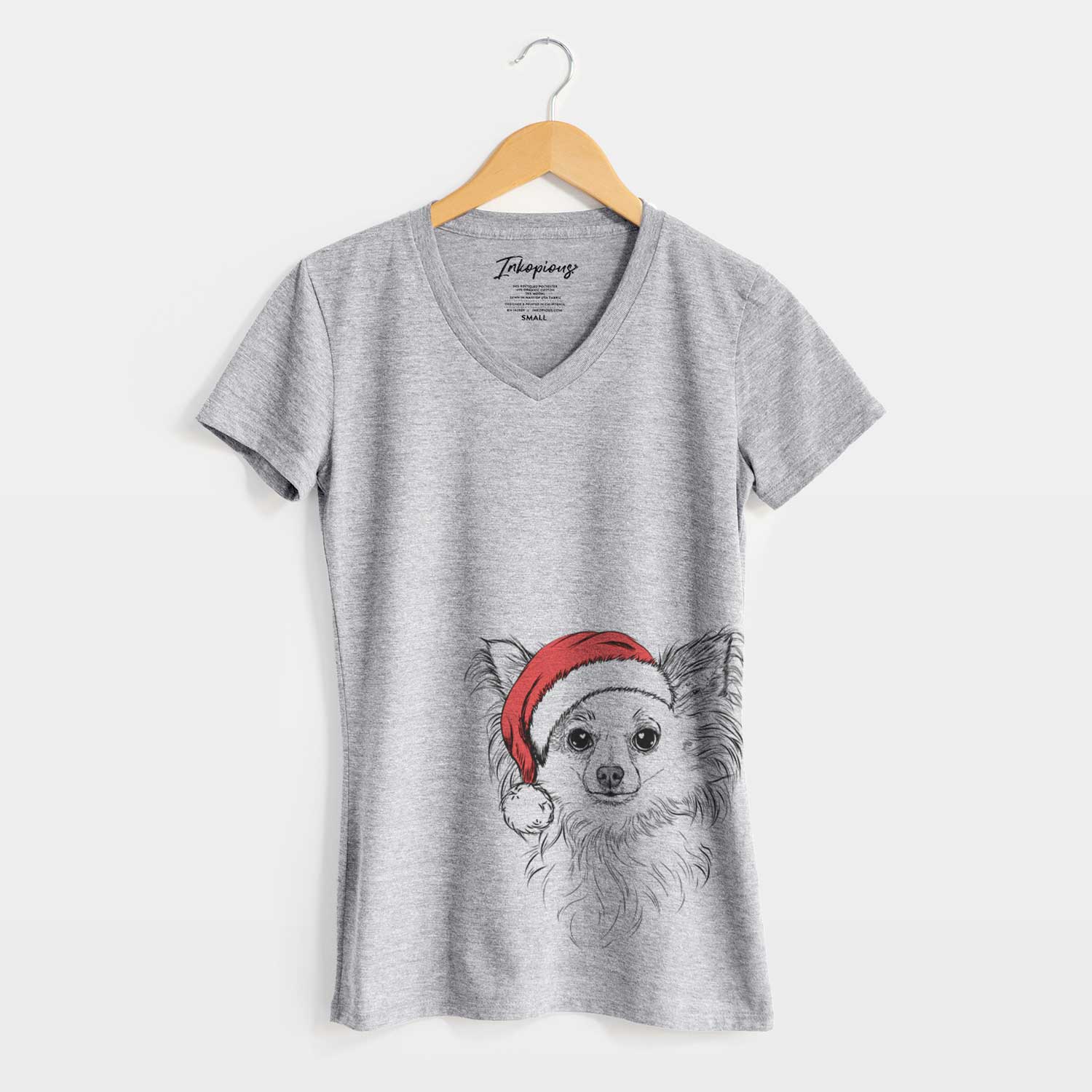 Santa Princess Ava the Long Haired Chihuahua - Women's V-neck Shirt