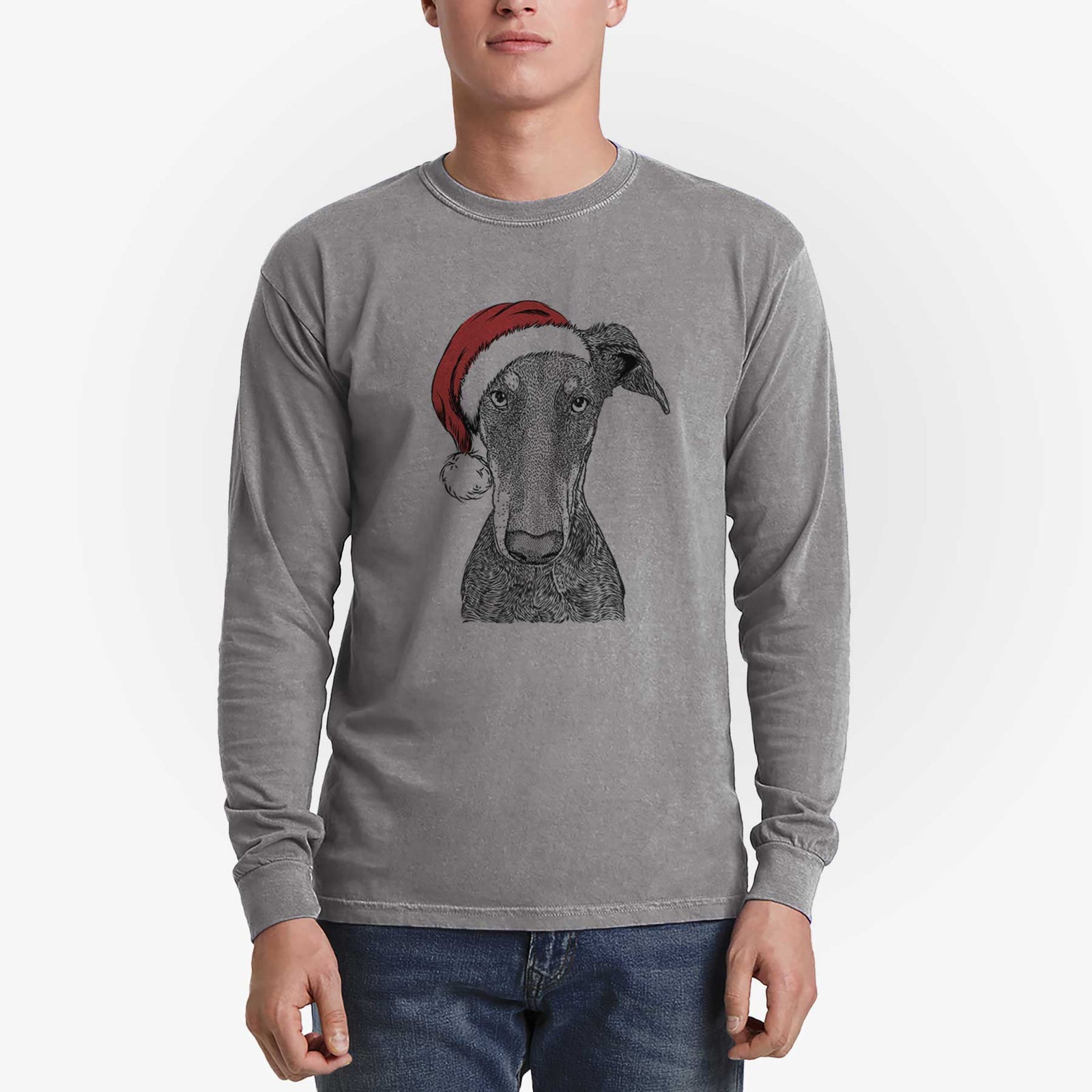 Santa Princess Fiona the Doberman Pinscher - Heavyweight 100% Cotton Long Sleeve