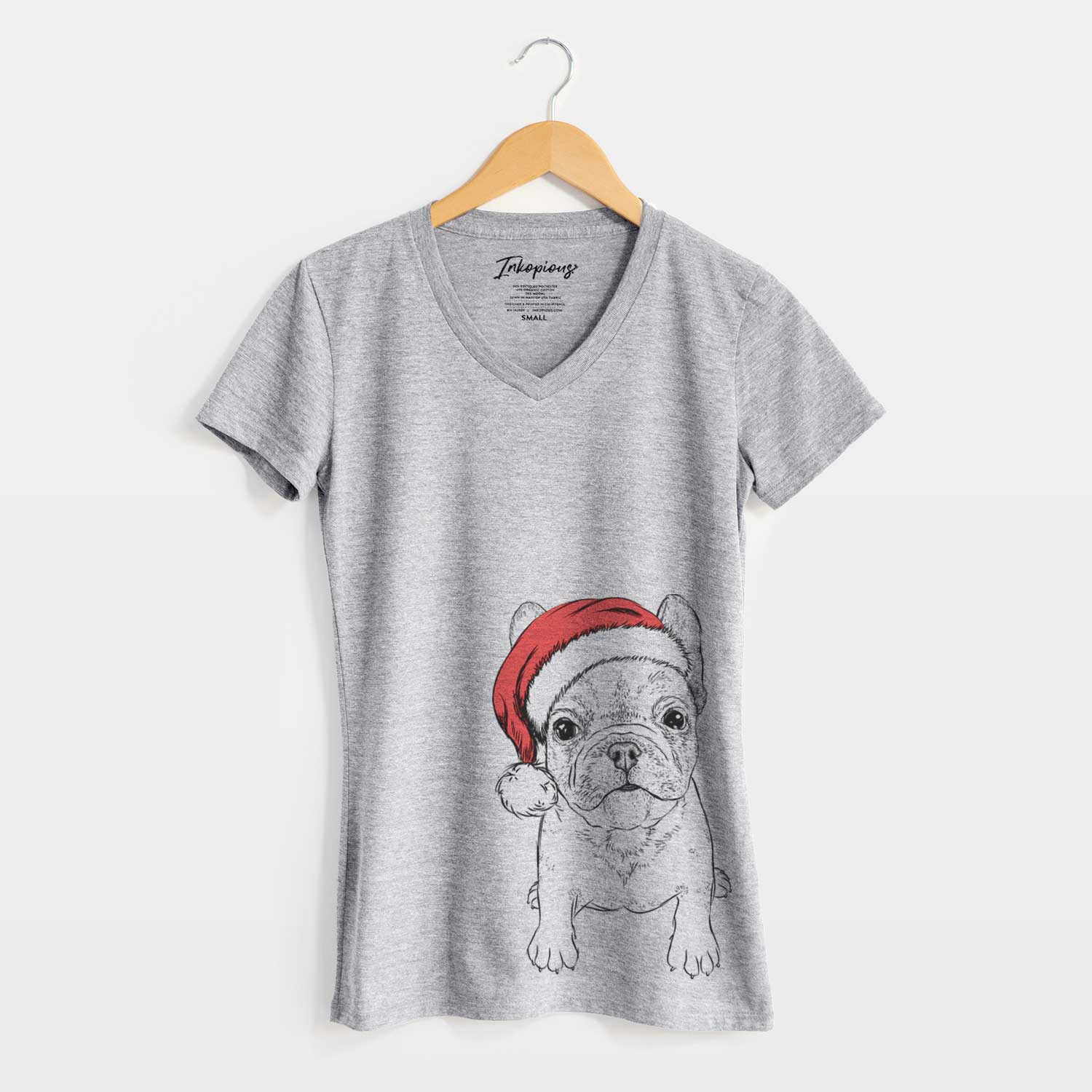 Santa Puppy Pierre the French Bulldog - Women's V-neck Shirt