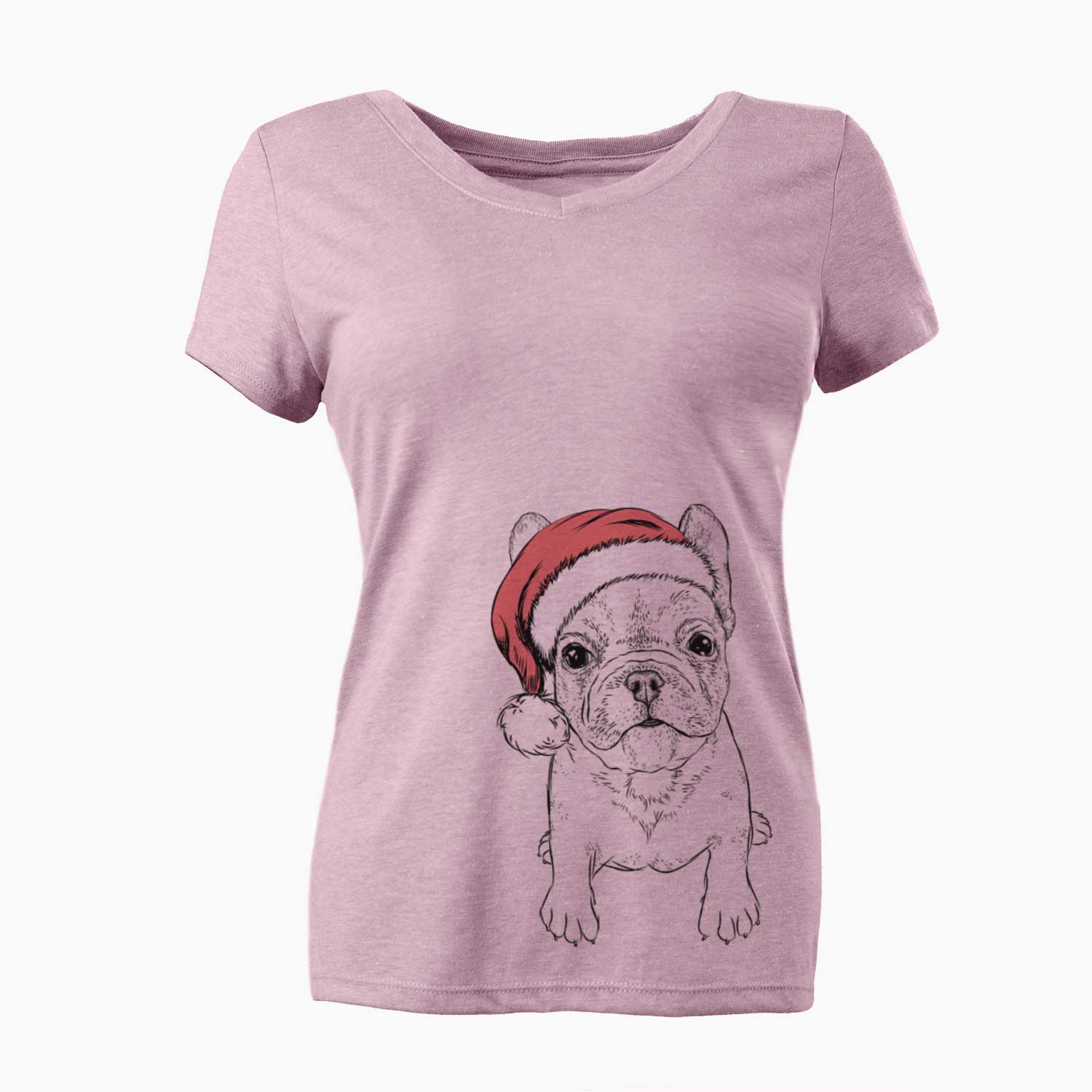 Santa Puppy Pierre the French Bulldog - Women's V-neck Shirt