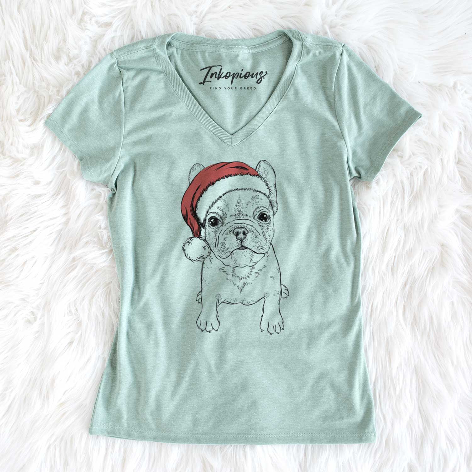 Santa Puppy Pierre the French Bulldog - Women's V-neck Shirt