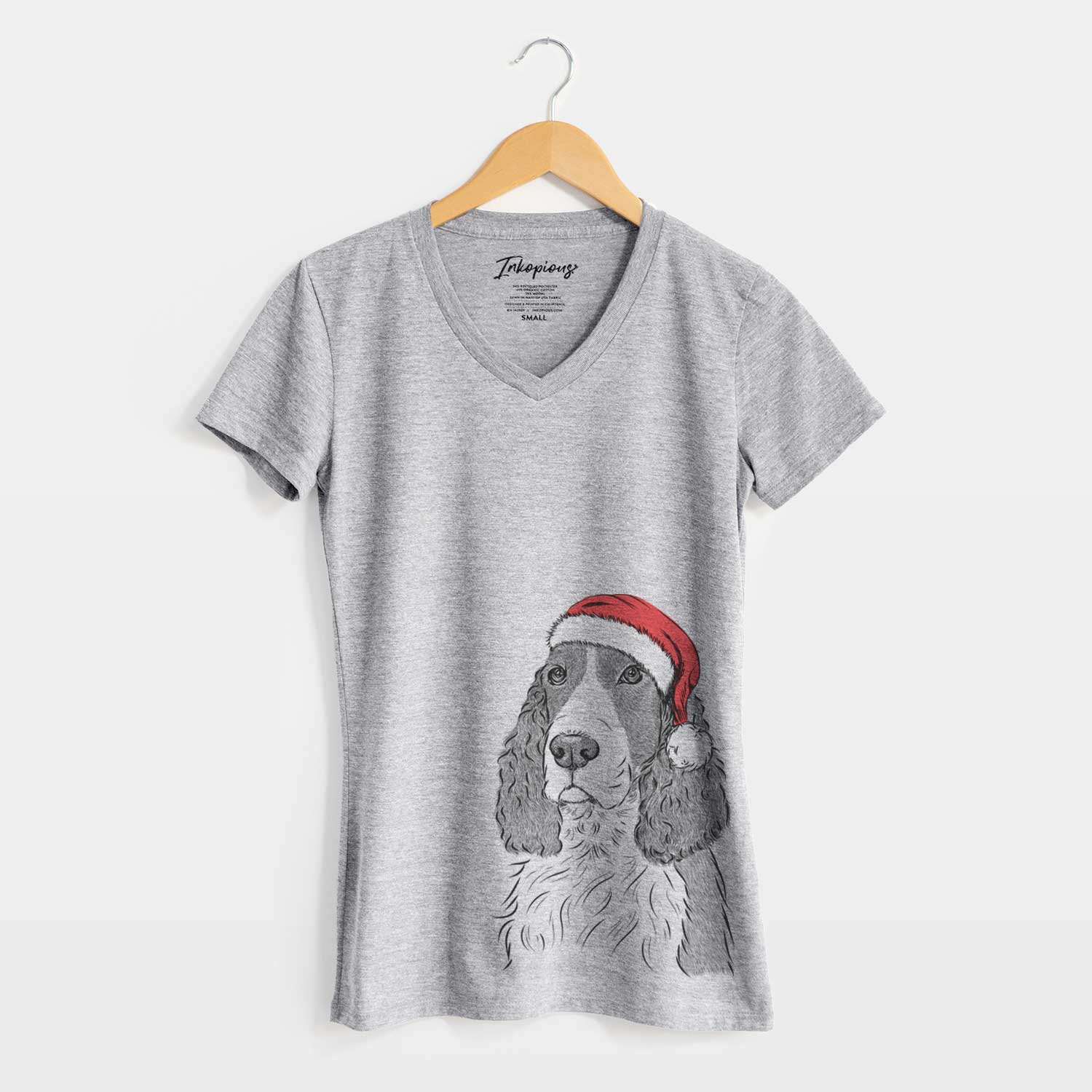 Santa Quincy the English Springer Spaniel - Women's V-neck Shirt