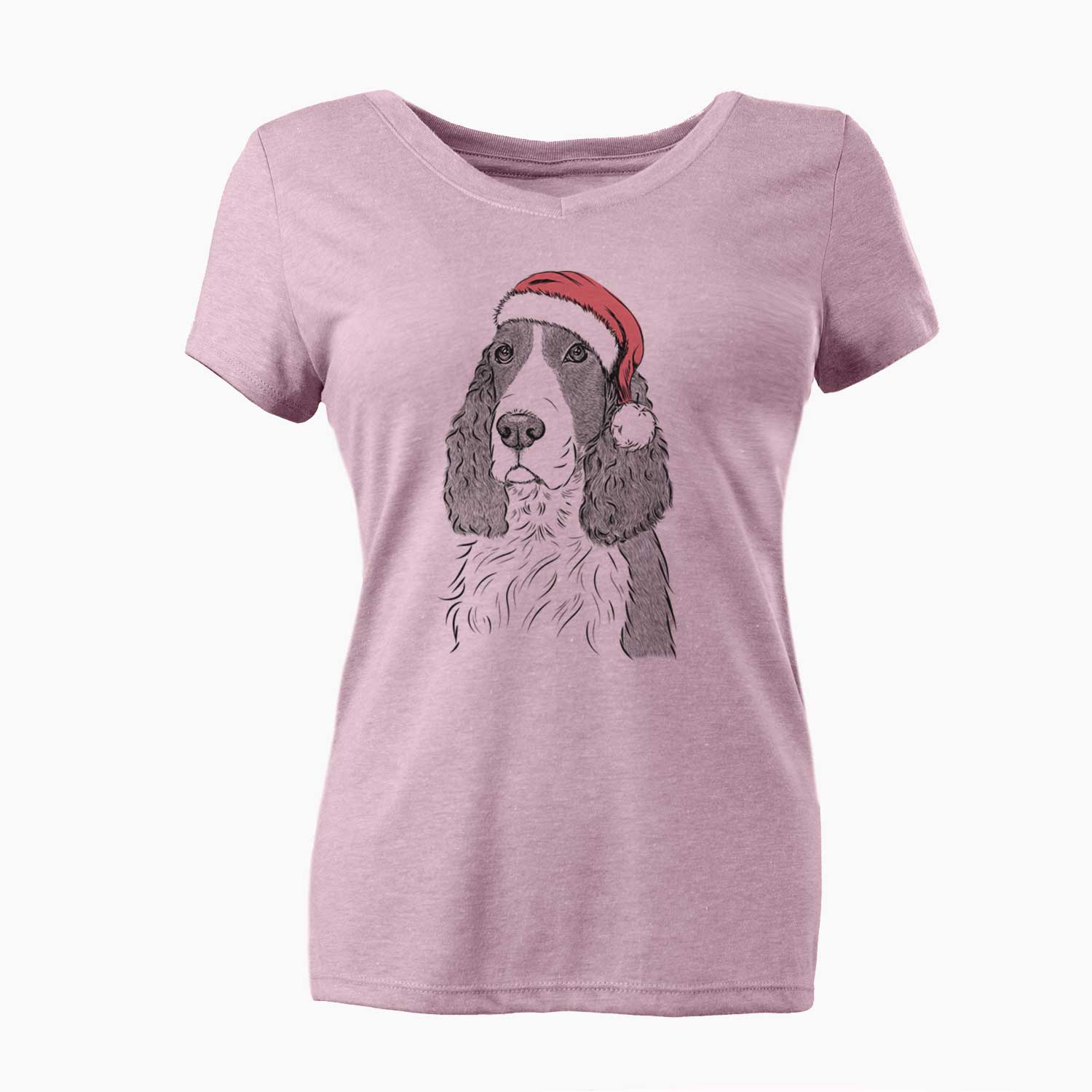 Santa Quincy the English Springer Spaniel - Women's V-neck Shirt