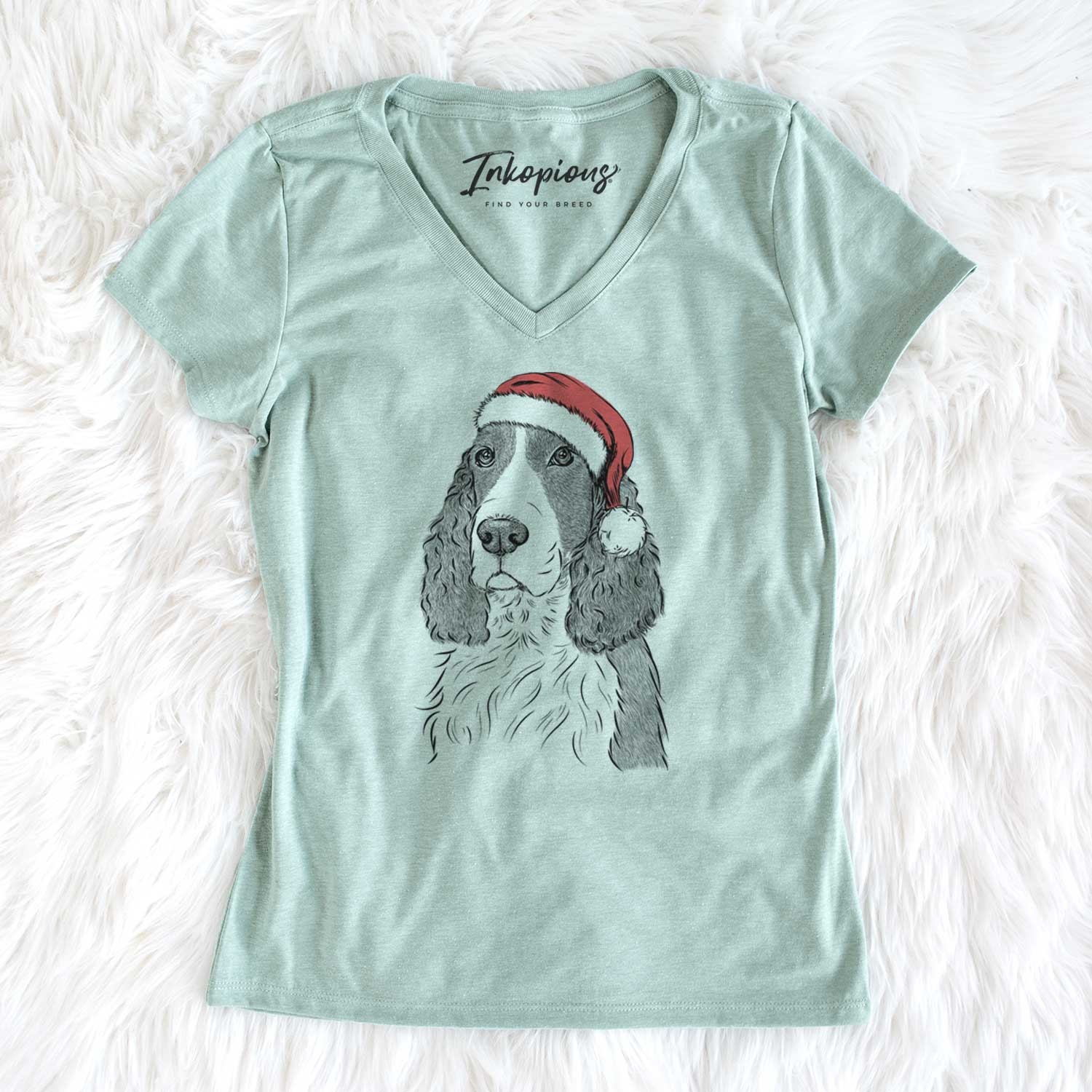 Santa Quincy the English Springer Spaniel - Women's V-neck Shirt