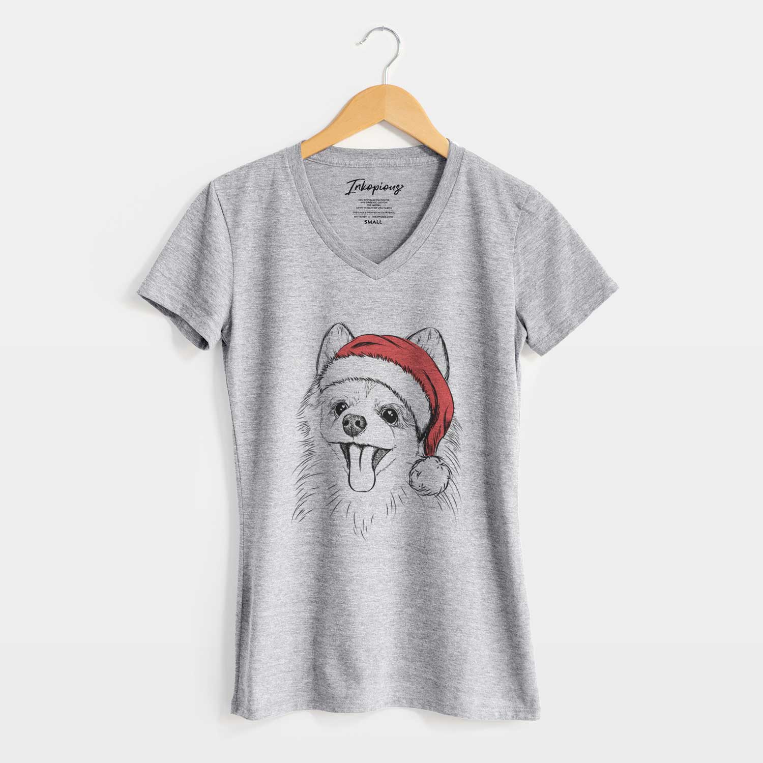 Santa Quinn the Pomeranian - Women's V-neck Shirt