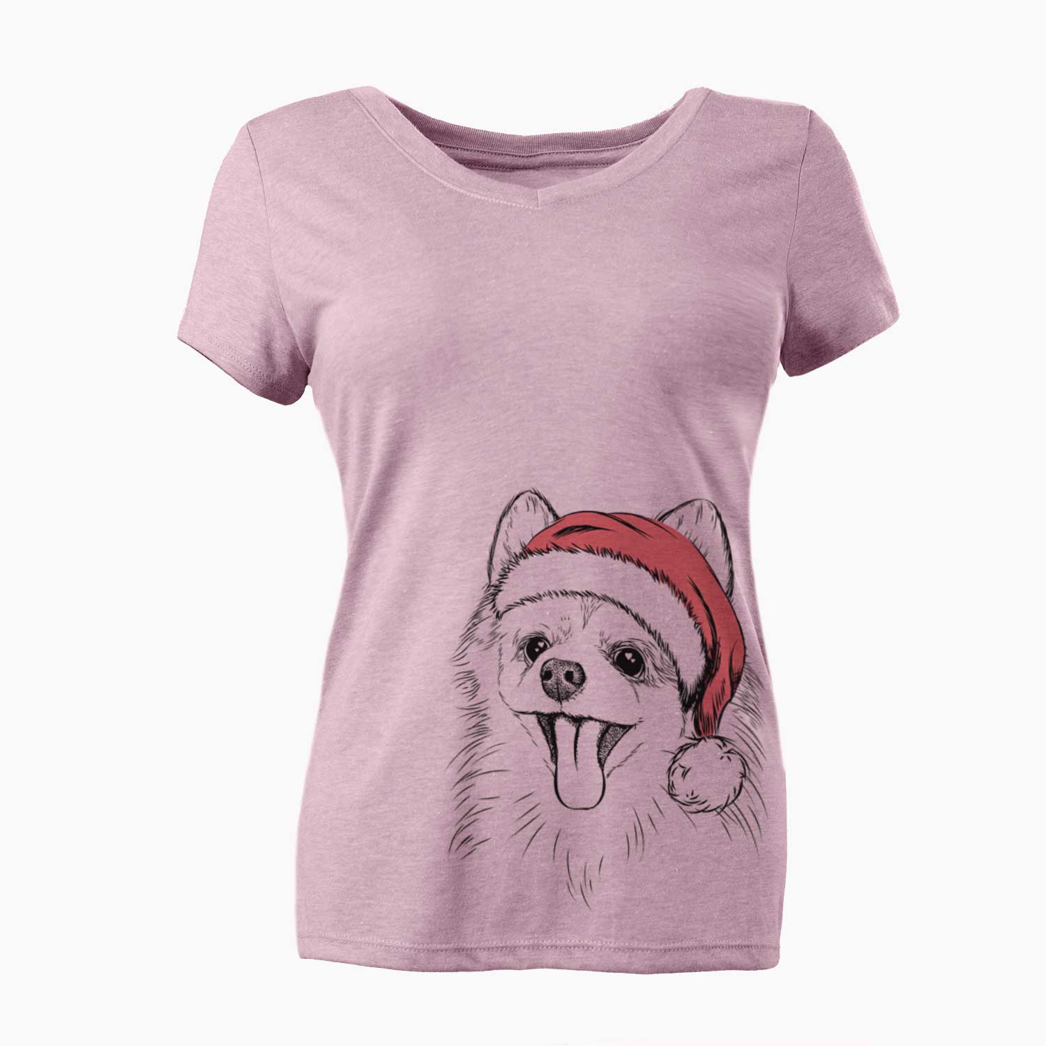 Santa Quinn the Pomeranian - Women's V-neck Shirt