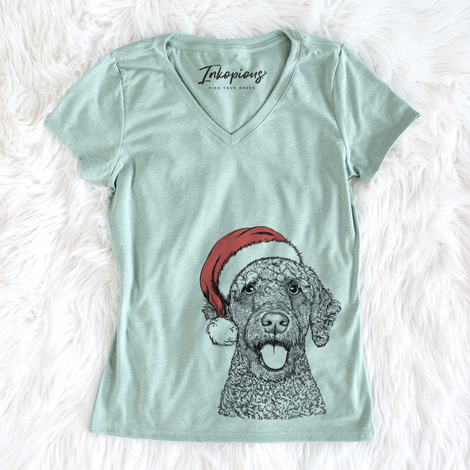 Santa Reina the Spanish Water Dog - Women's V-neck Shirt