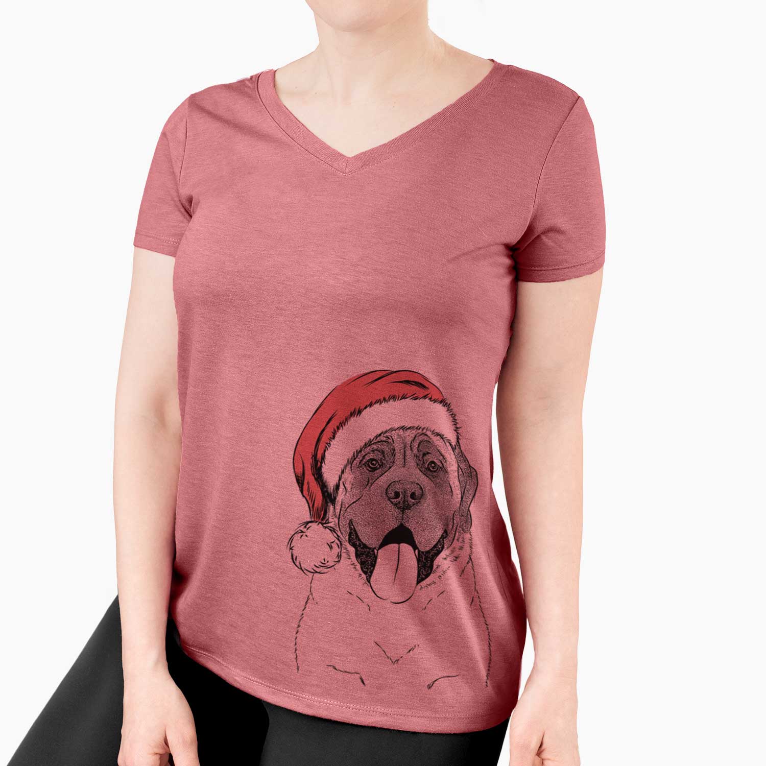 Santa Remmie the English Mastiff - Women's V-neck Shirt