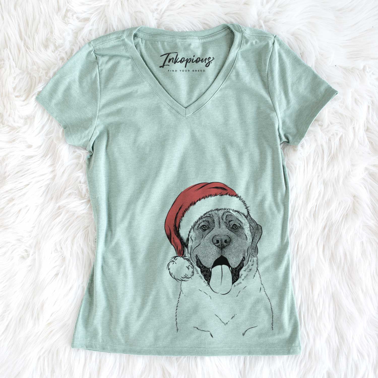 Santa Remmie the English Mastiff - Women's V-neck Shirt