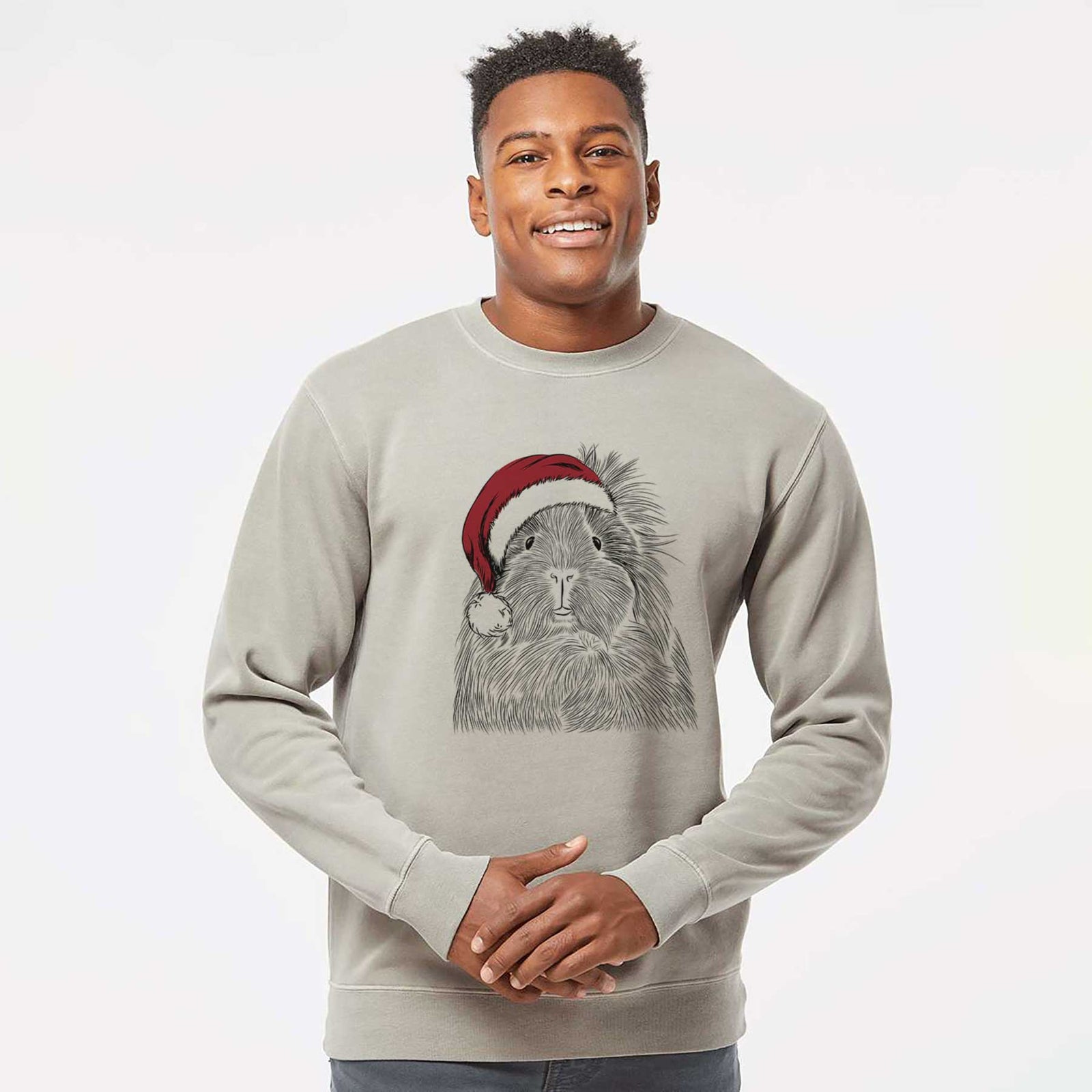 Santa Rhino the Guinea Pig - Unisex Pigment Dyed Crew Sweatshirt