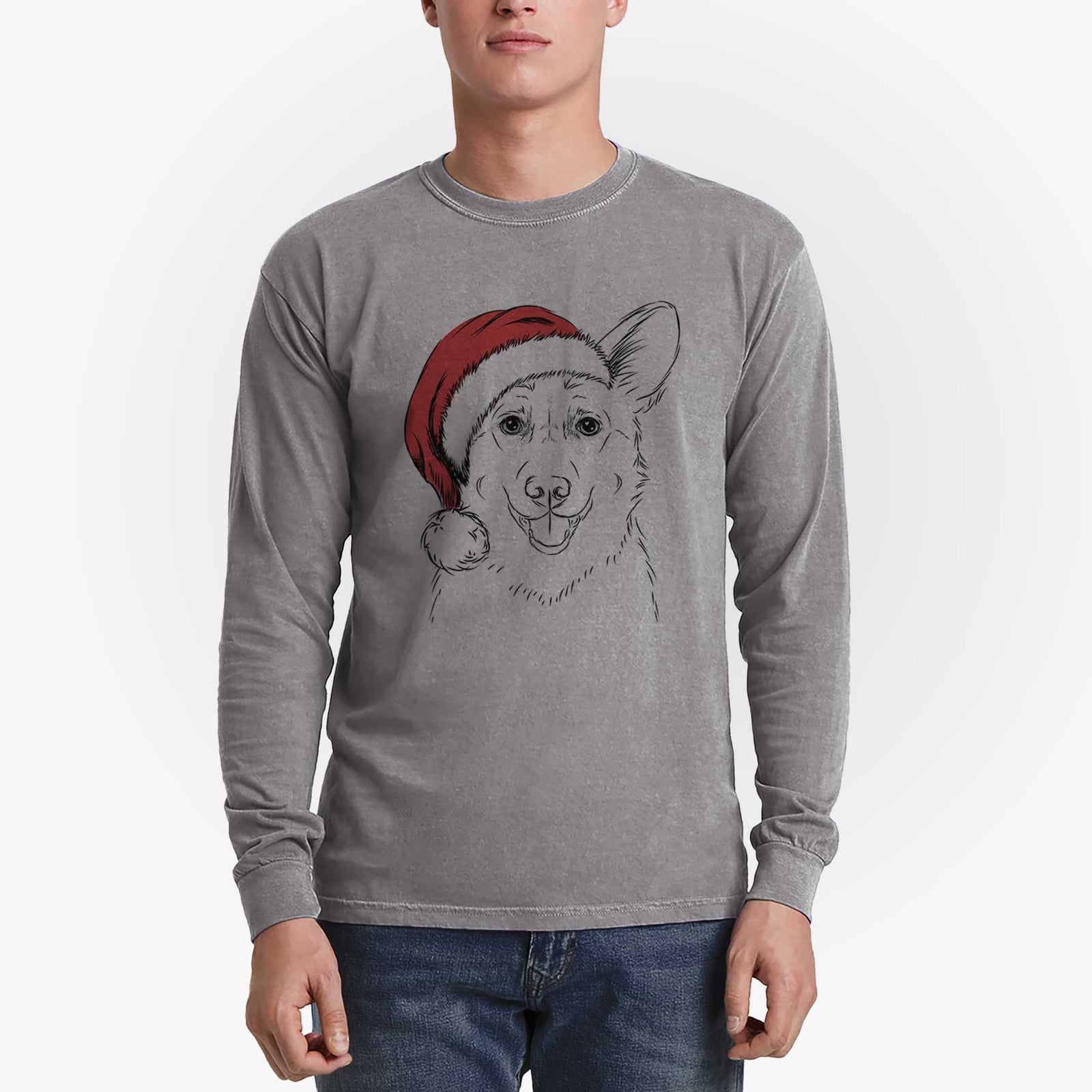 Santa Ricco the Corgi - Heavyweight 100% Cotton Long Sleeve