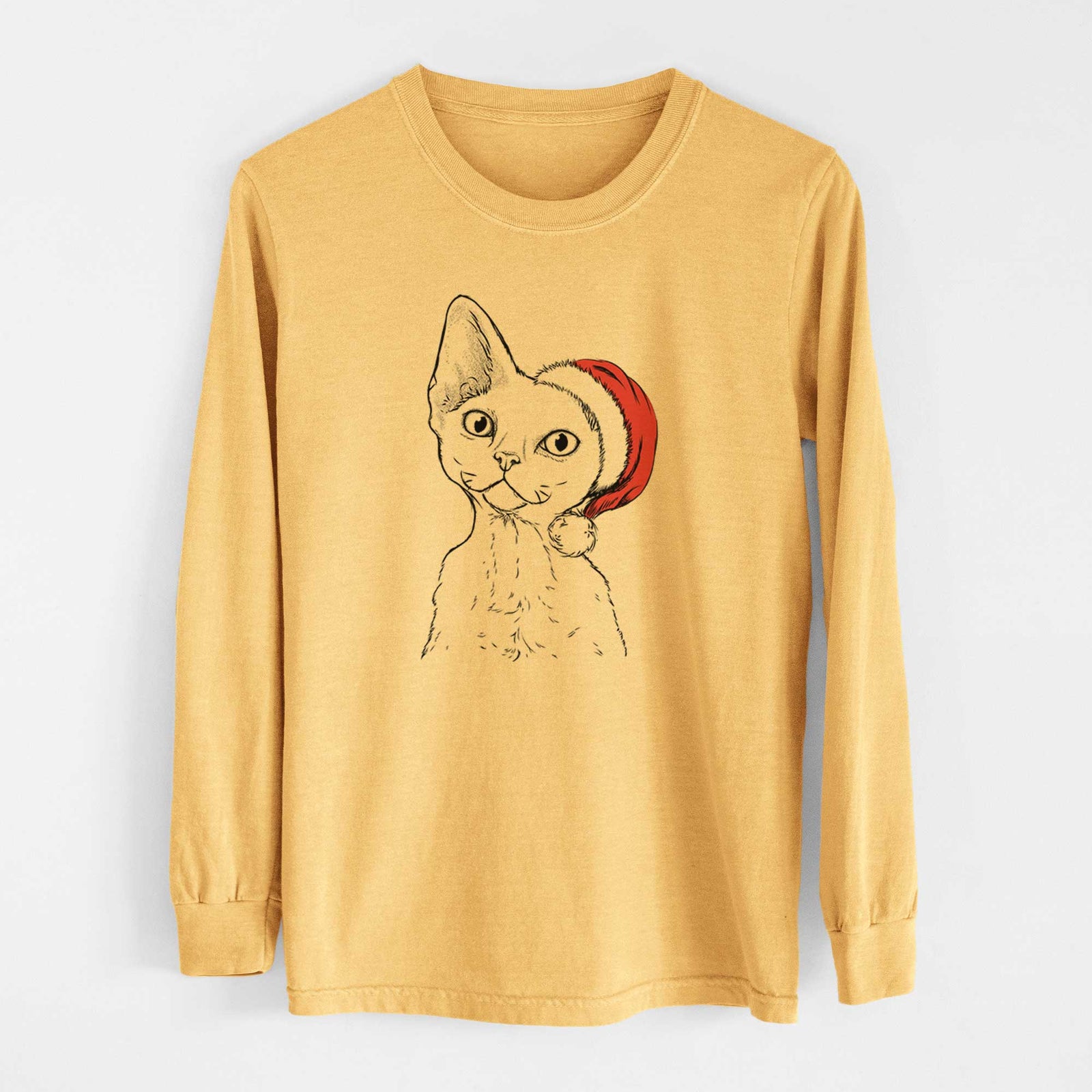Santa Ripley the Devon Rex Cat - Heavyweight 100% Cotton Long Sleeve