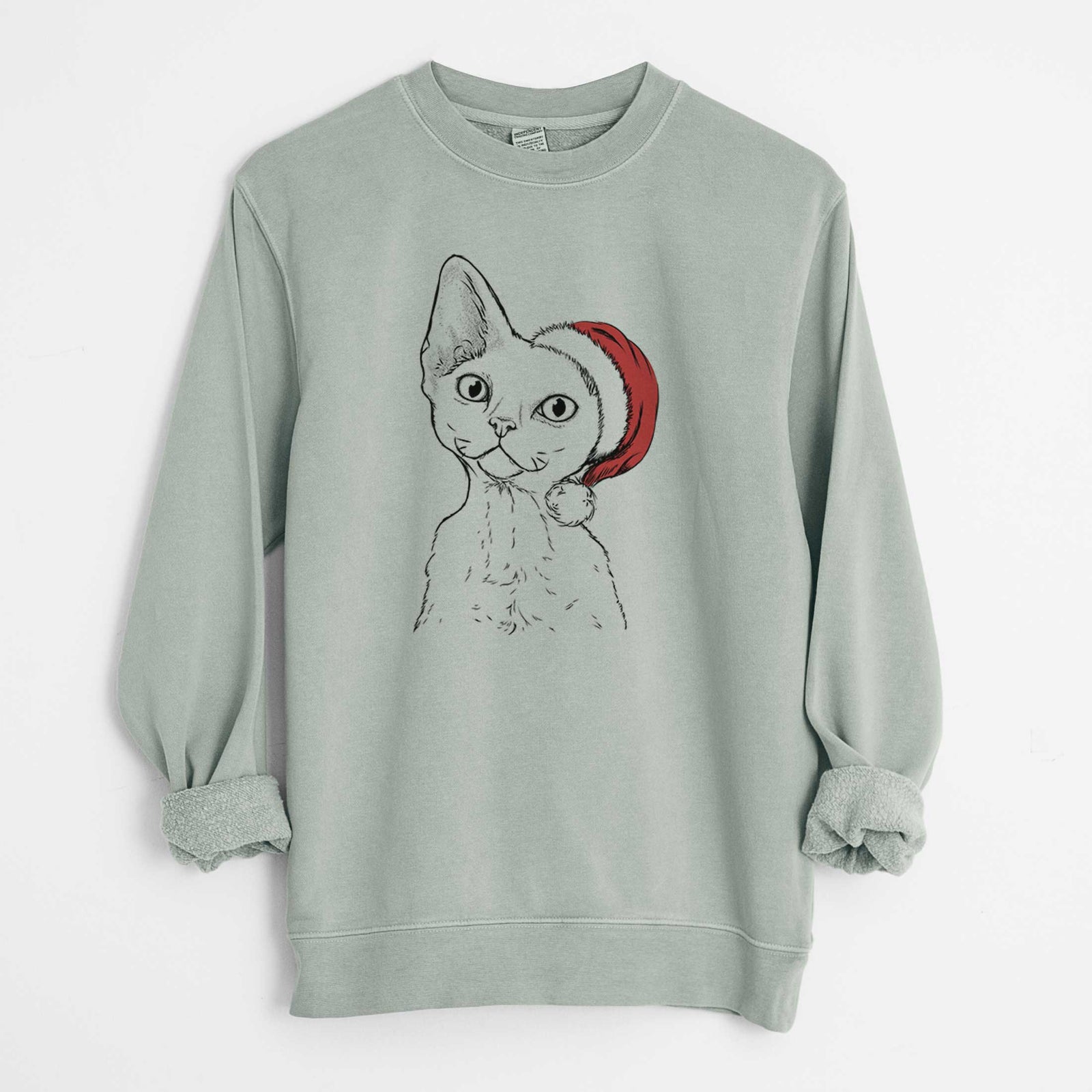 Santa Ripley the Devon Rex Cat - Unisex Pigment Dyed Crew Sweatshirt