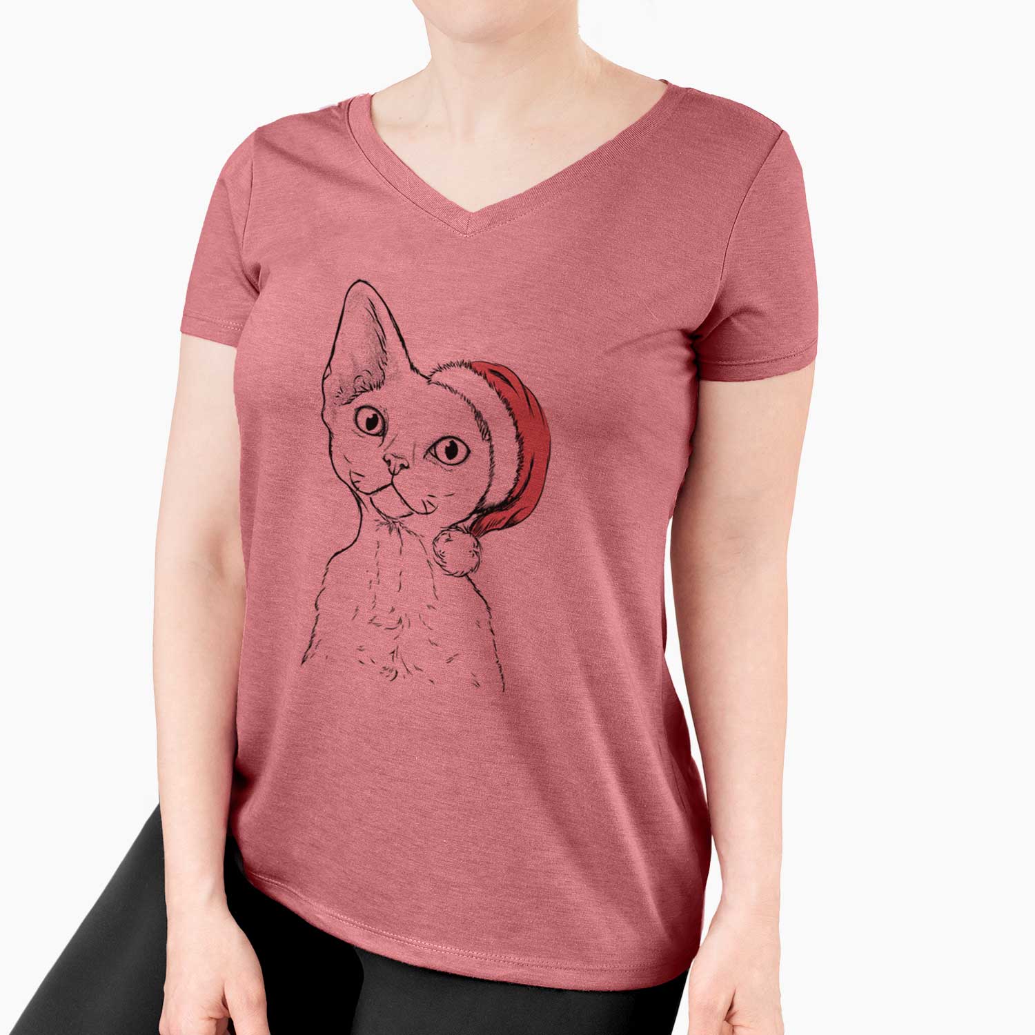 Santa Ripley the Devon Rex Cat - Women's V-neck Shirt