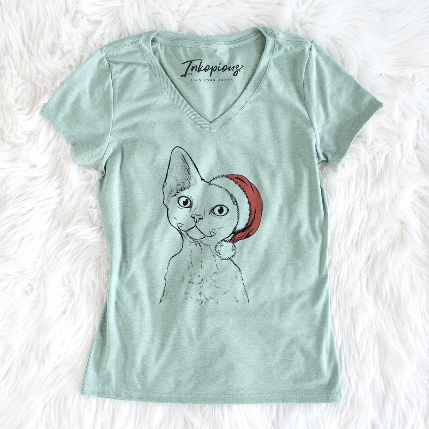 Santa Ripley the Devon Rex Cat - Women's V-neck Shirt