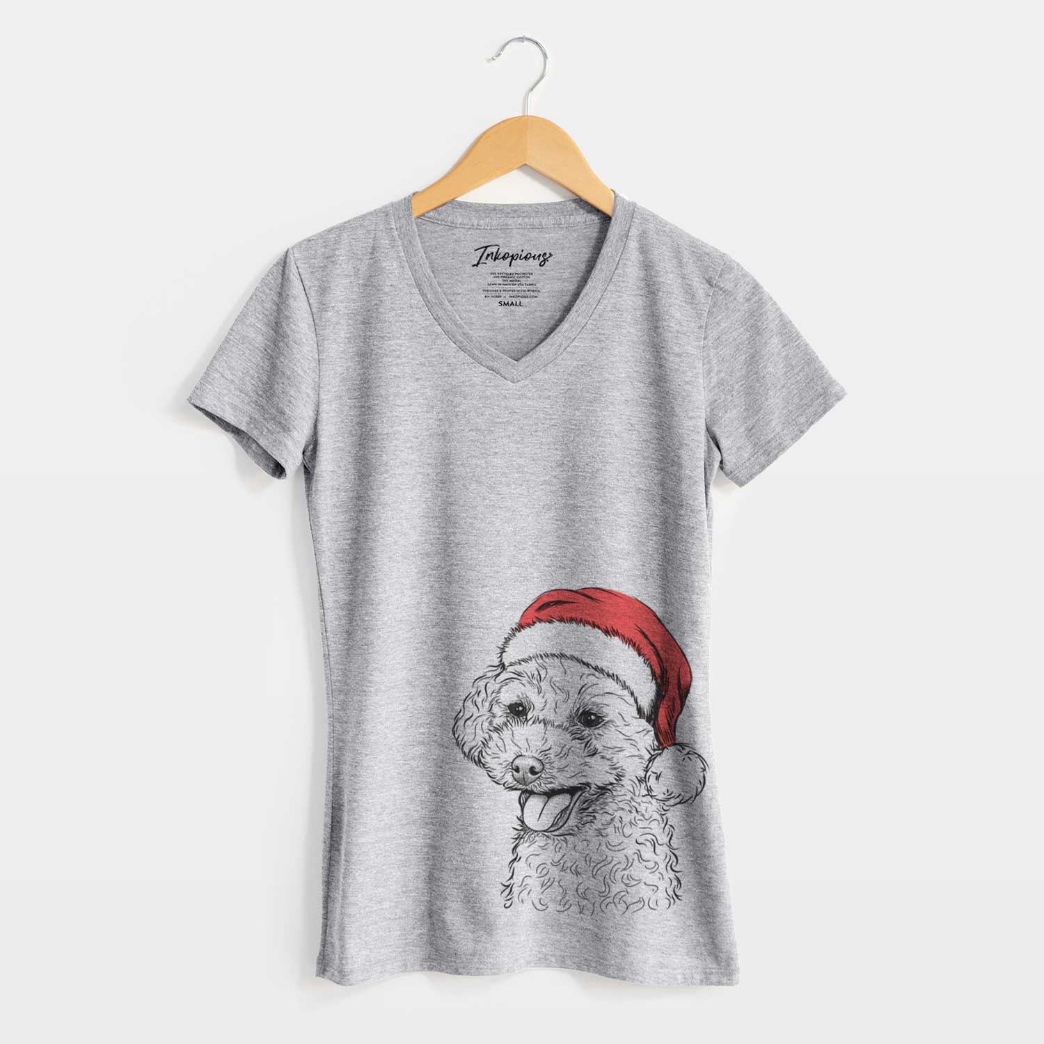 Santa Rocky the Teacup Poodle - Women's V-neck Shirt