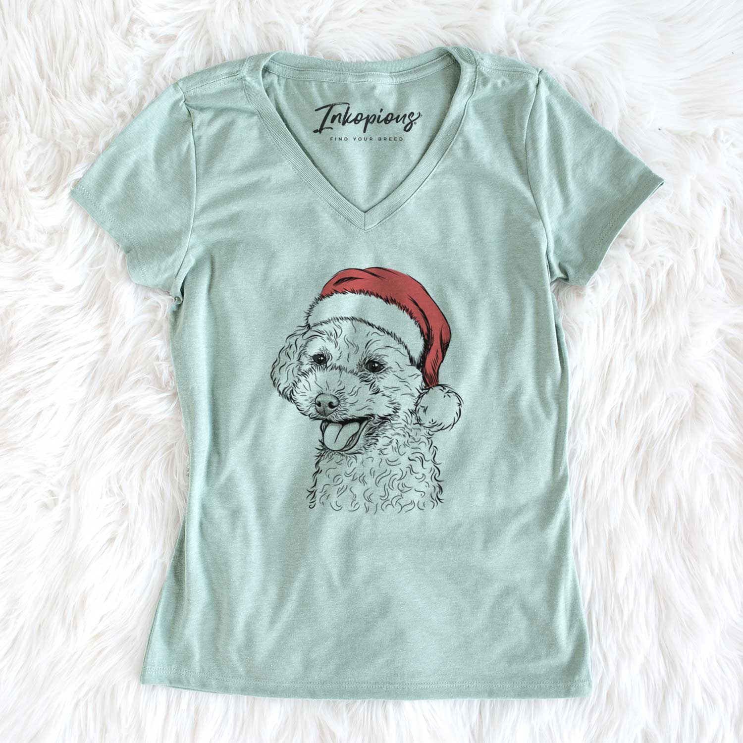 Santa Rocky the Teacup Poodle - Women's V-neck Shirt