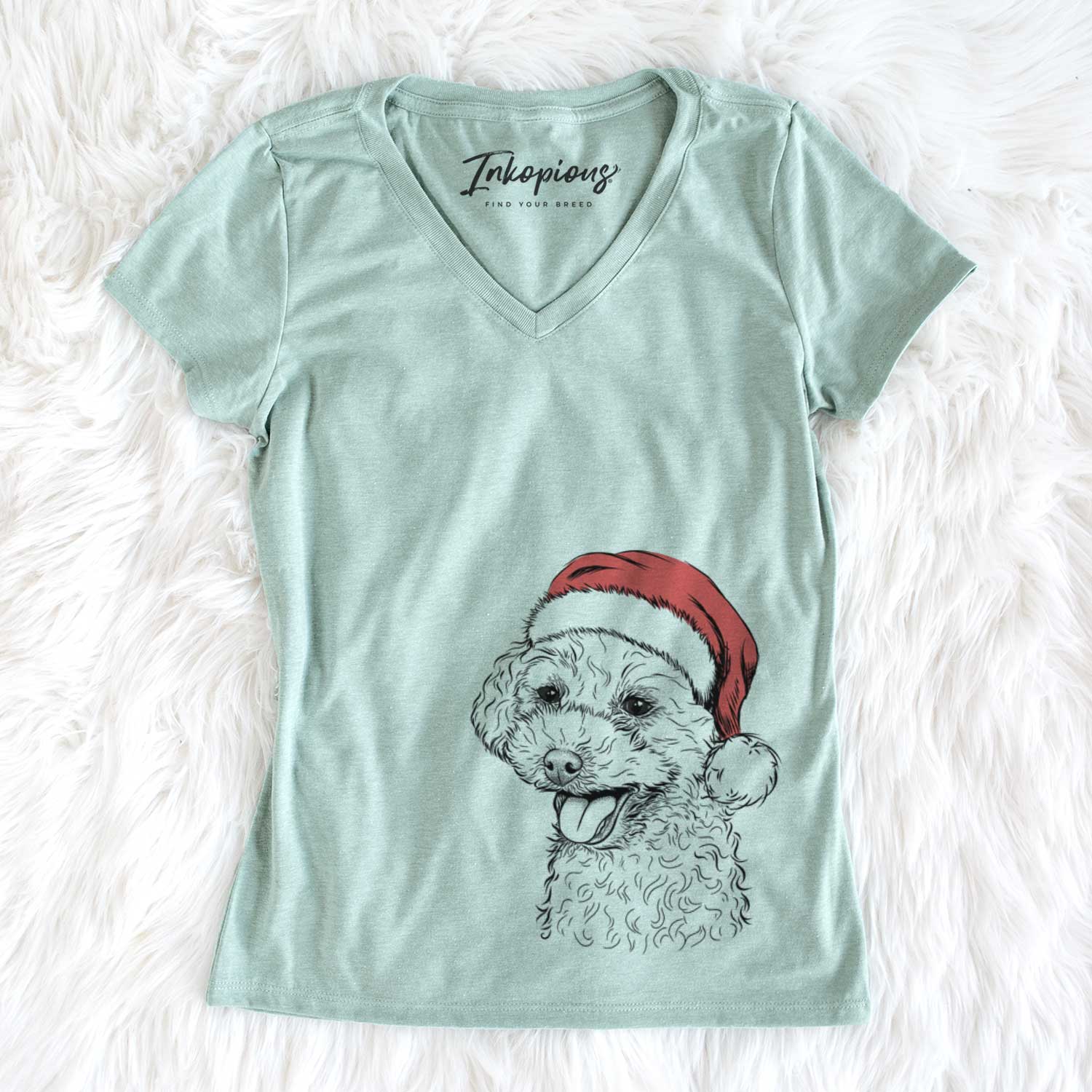 Santa Rocky the Teacup Poodle - Women's V-neck Shirt