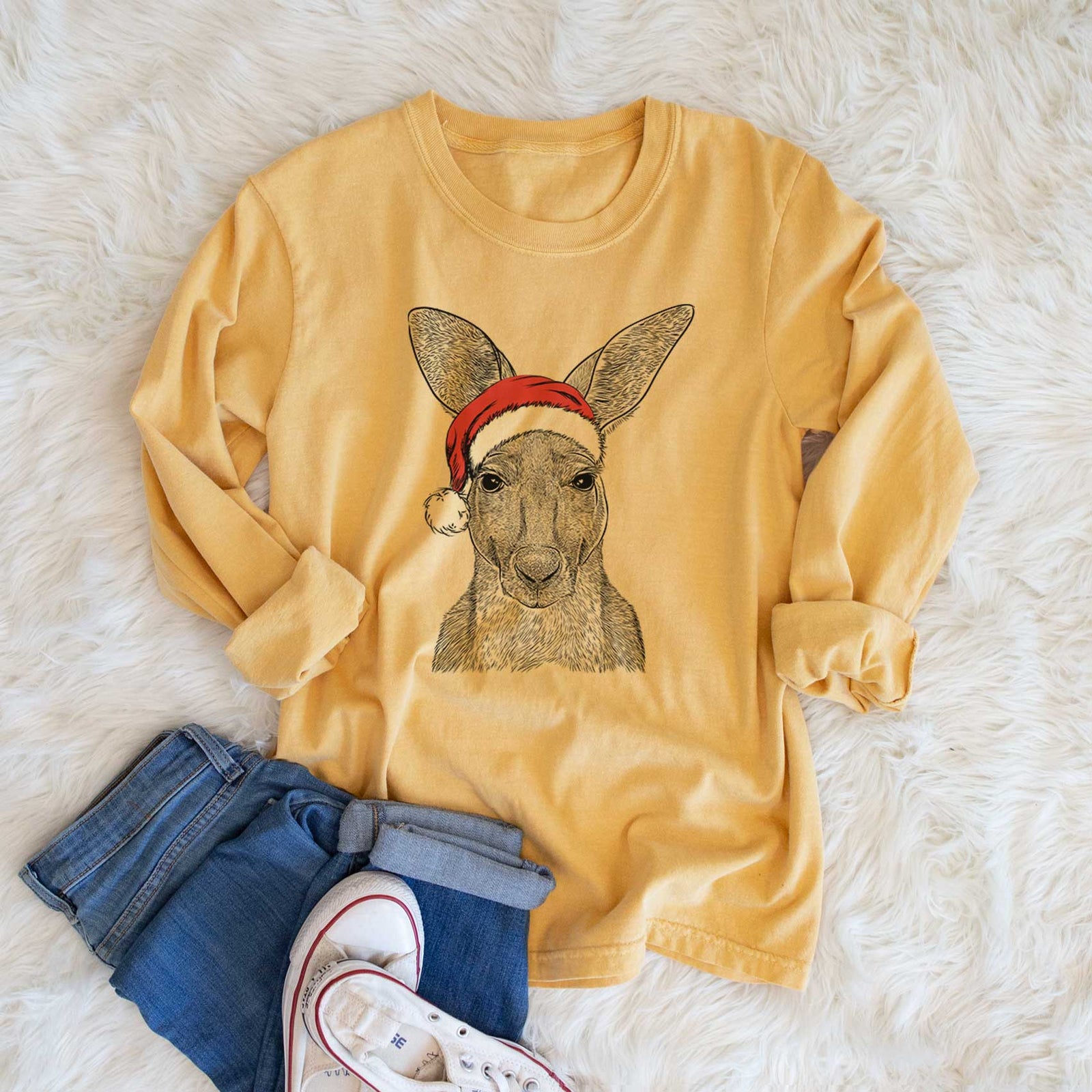 Santa Roger the Red Kangaroo - Heavyweight 100% Cotton Long Sleeve